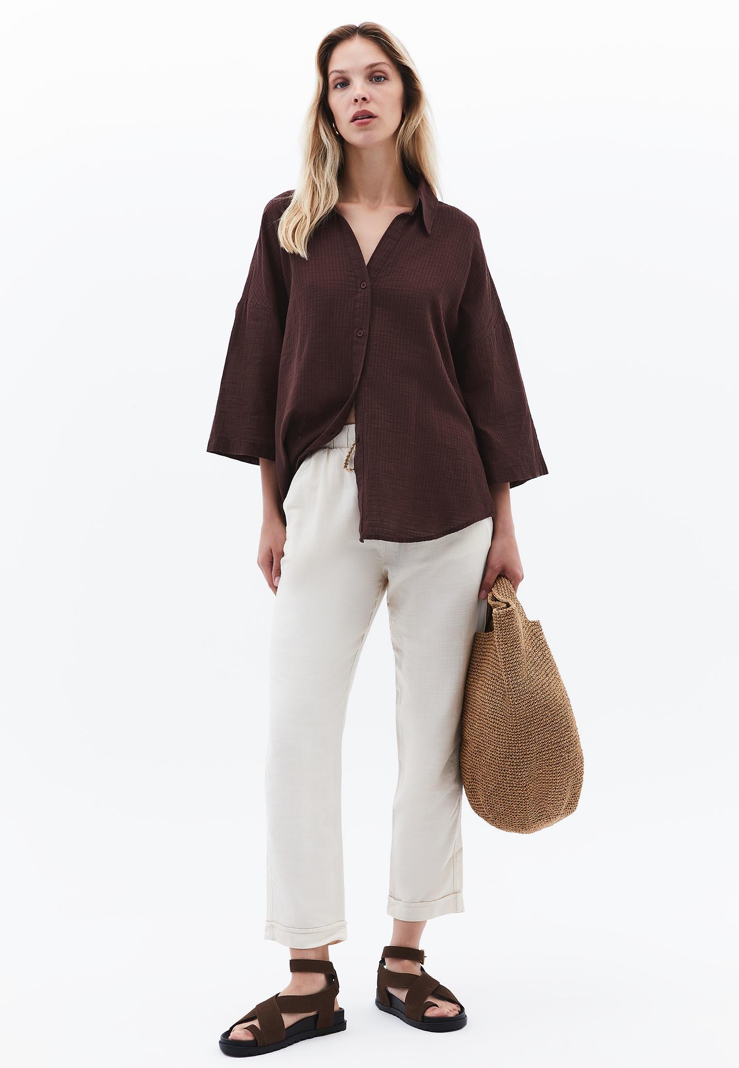 Oversized Shirt With Button Details - CHICORY COFFEE