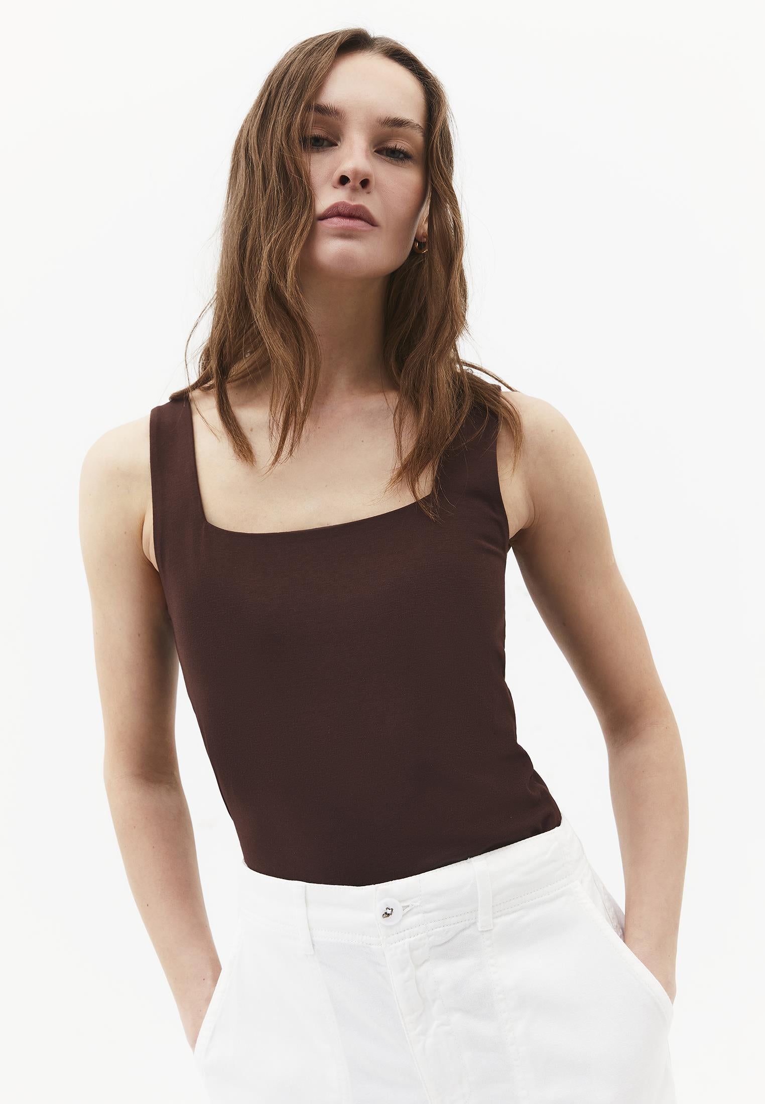 Square Neck Bodycon Tank Top - CHICORY COFFEE