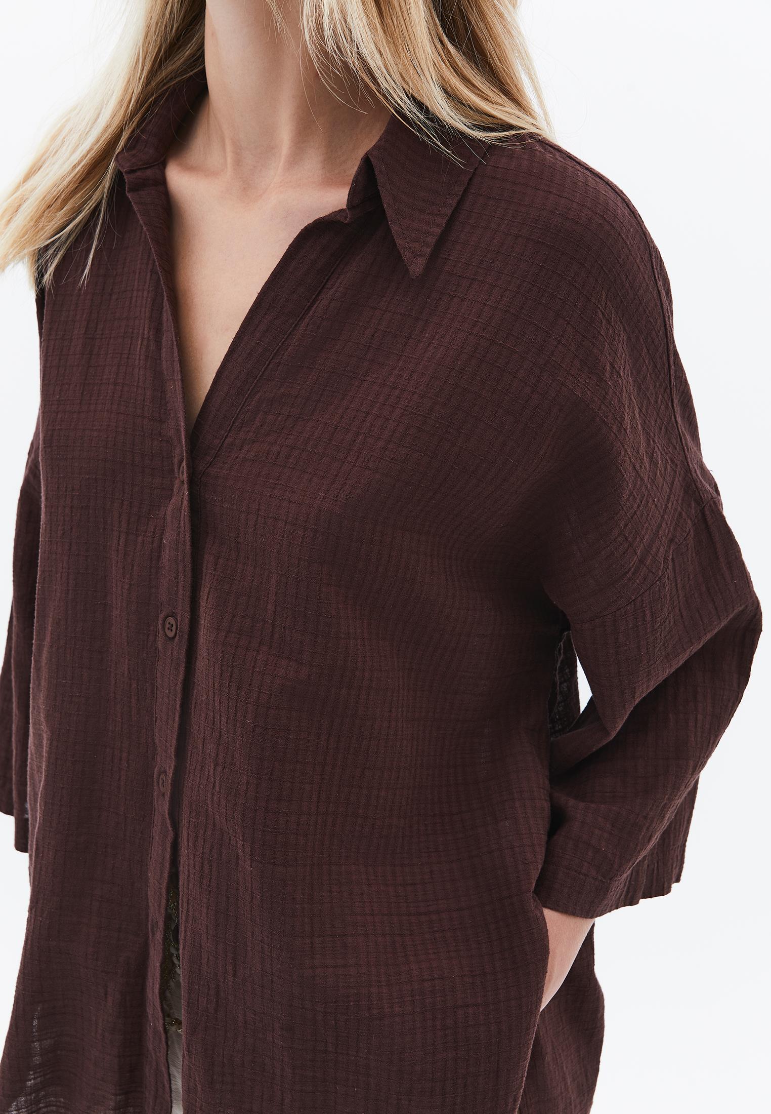 Oversized Shirt With Button Details - CHICORY COFFEE