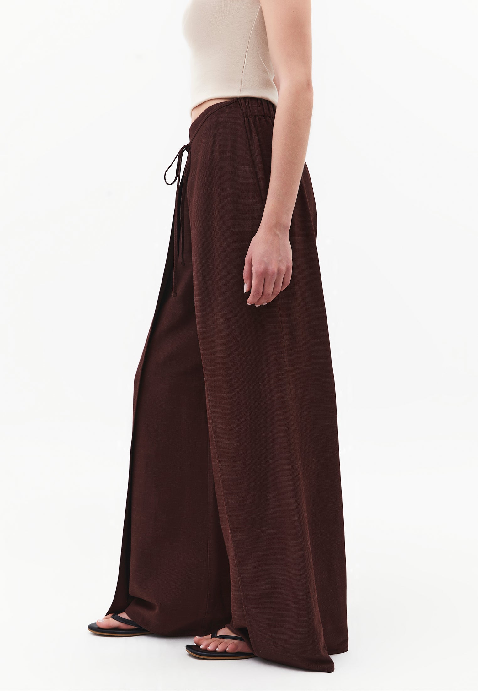 Wide Leg Tied Pants - CHICORY COFFEE