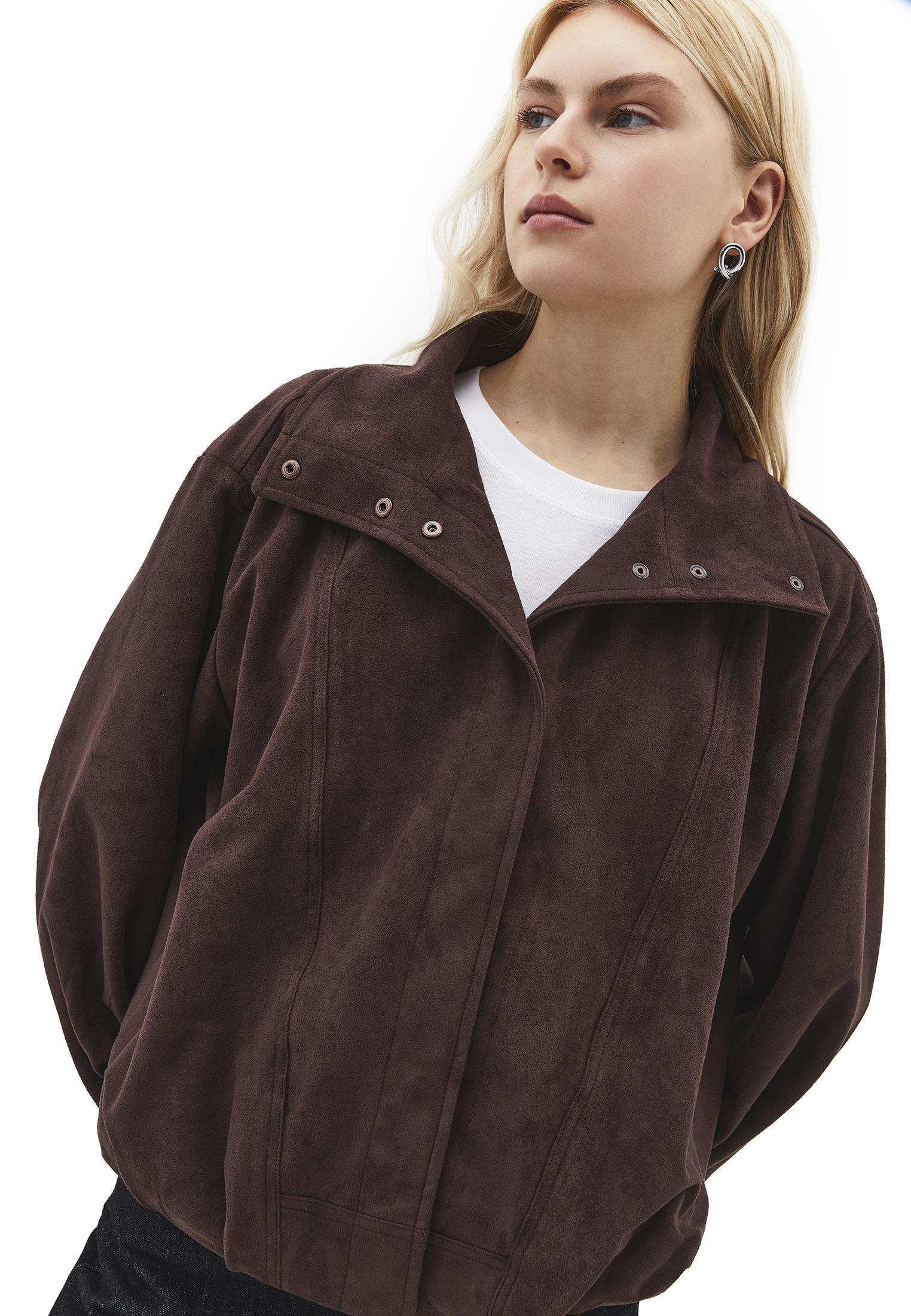 High Neck Pleated Oversize Jacket - CHICORY COFFEE