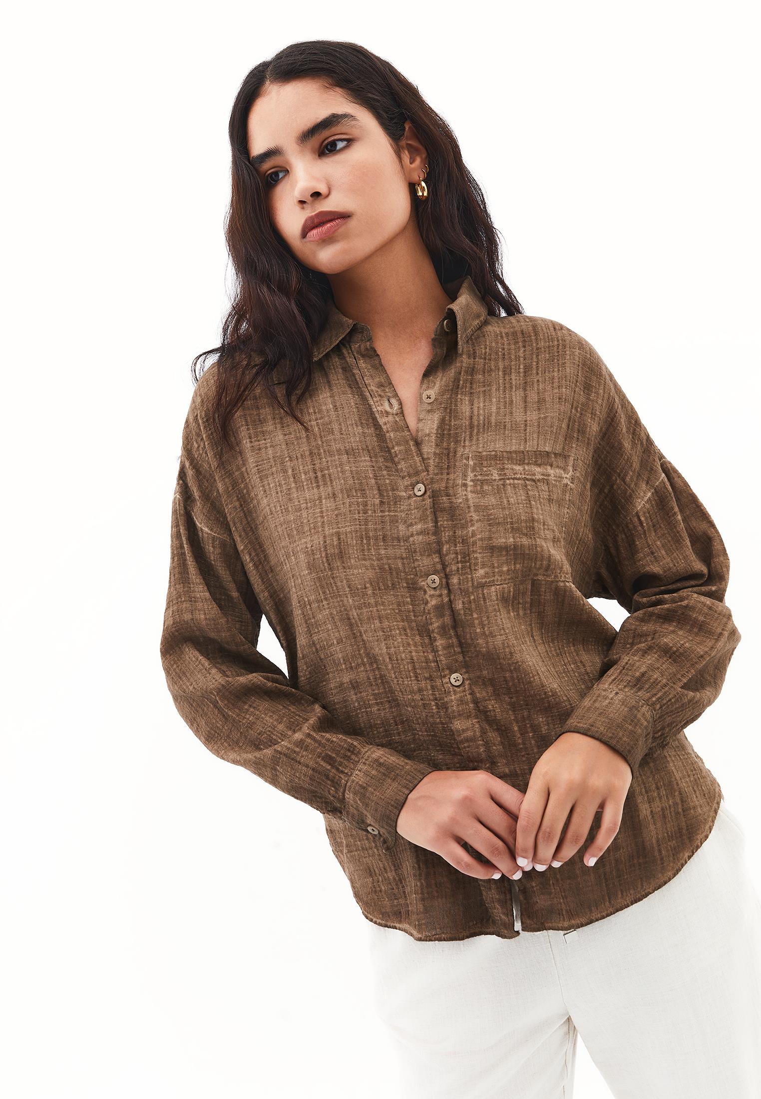 Button Detailed Oversize Shirt - CHICORY COFFEE