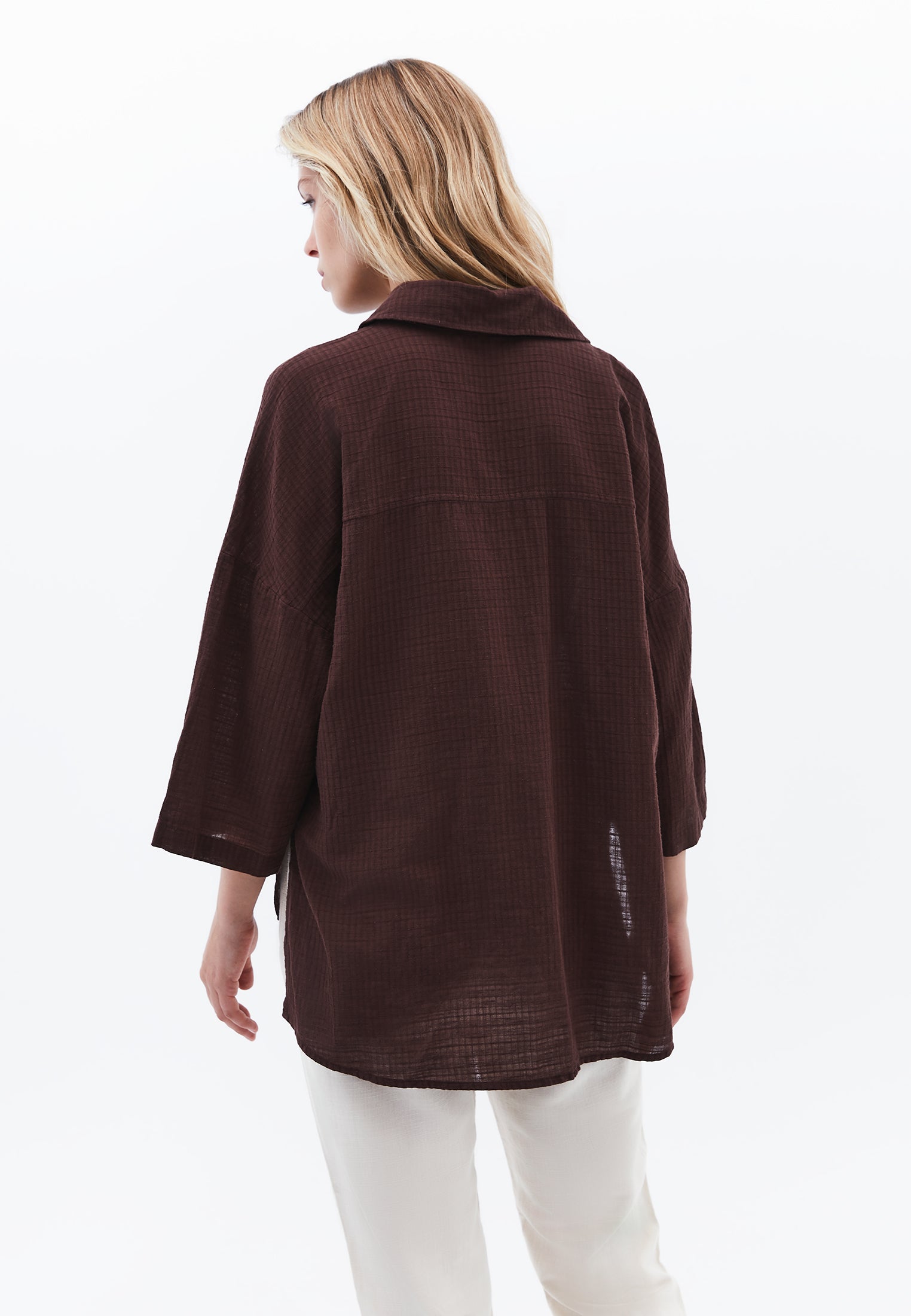 Oversized Shirt With Button Details - CHICORY COFFEE