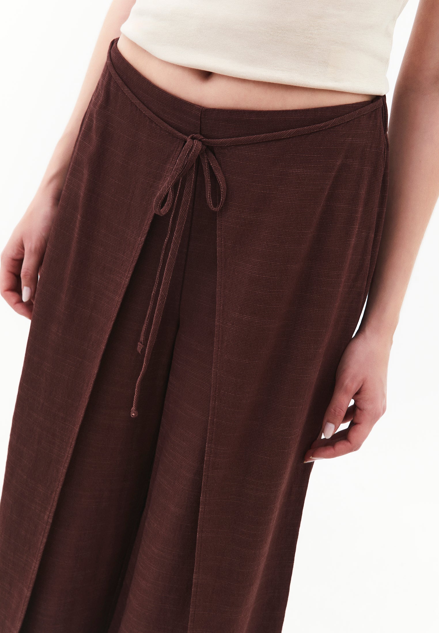 Wide Leg Tied Pants - CHICORY COFFEE