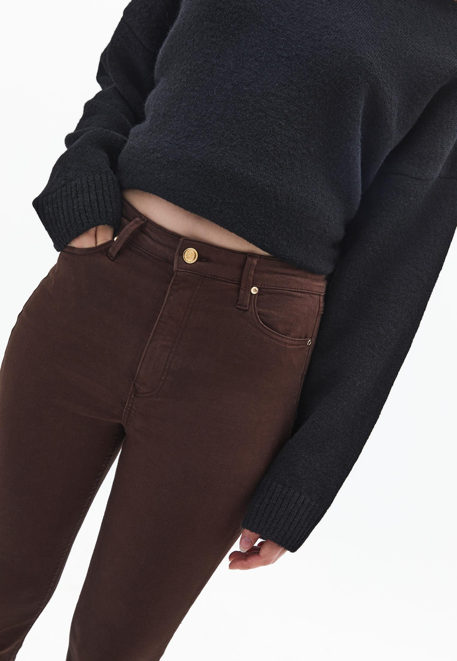 High Waist Ankle Pants - CHICORY COFFEE