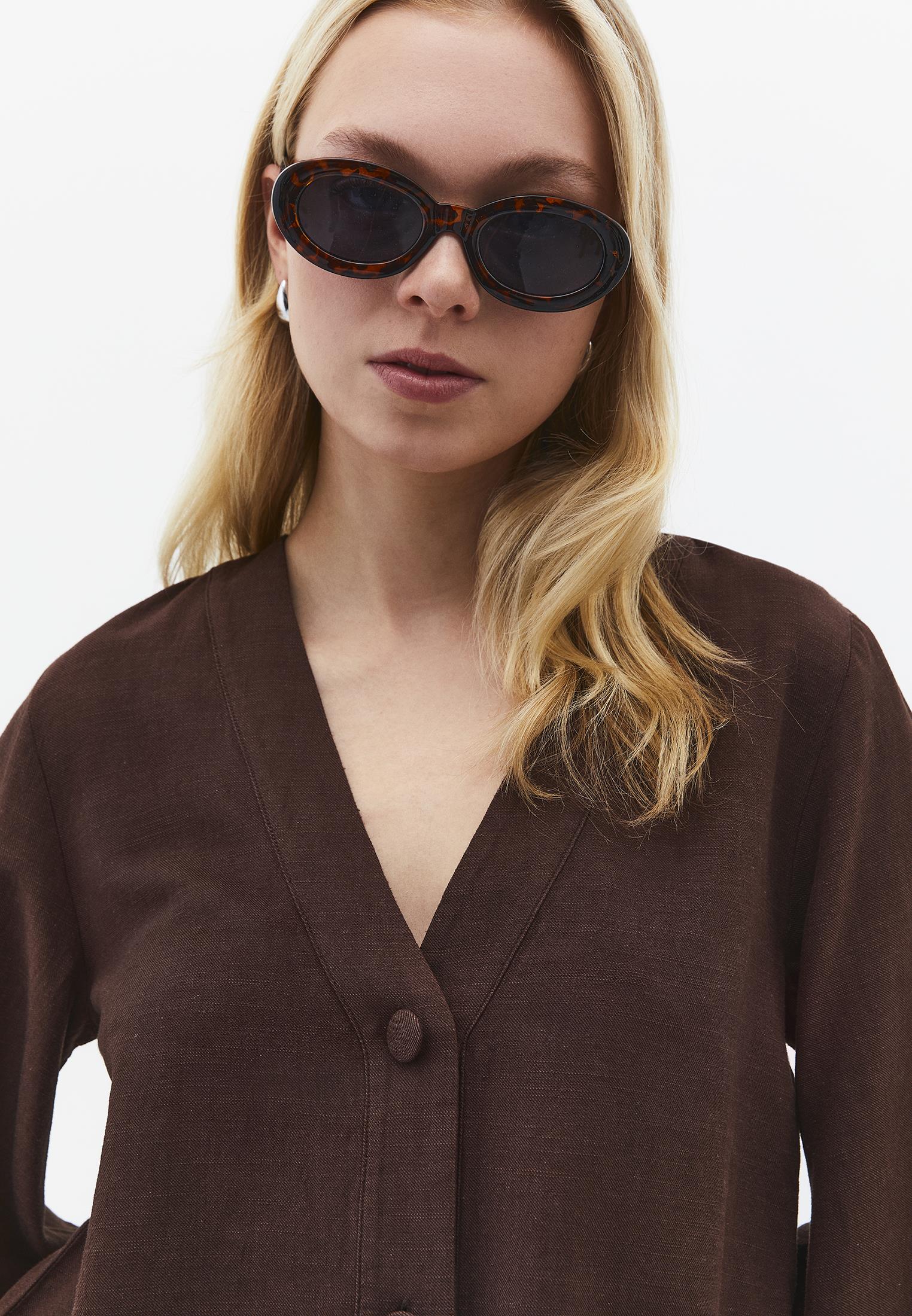 V Neck Button Detailed Blouse - CHICORY COFFEE