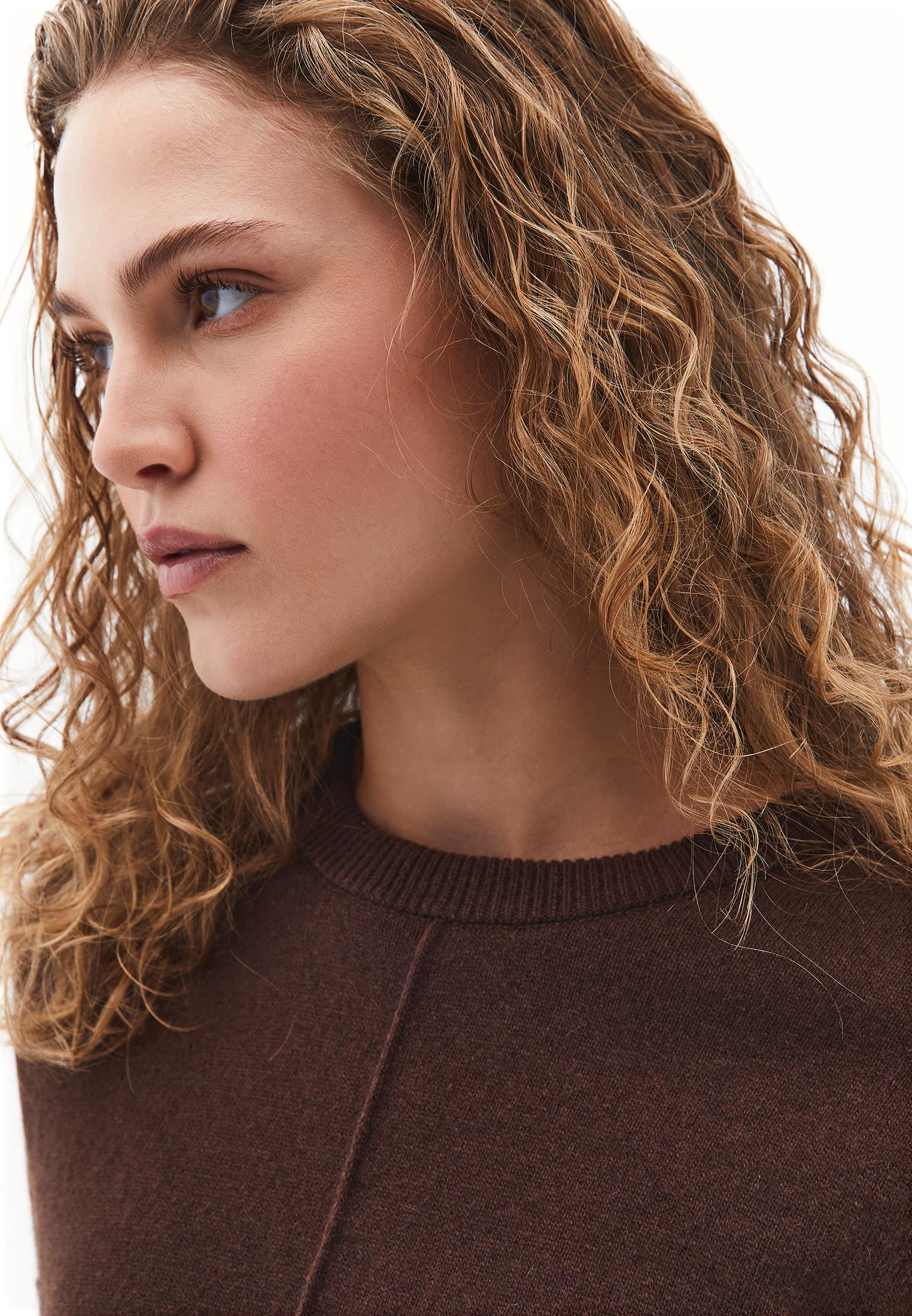Long Sleeve Crew Neck Women's Knit Sweater - CHICORY COFFEE