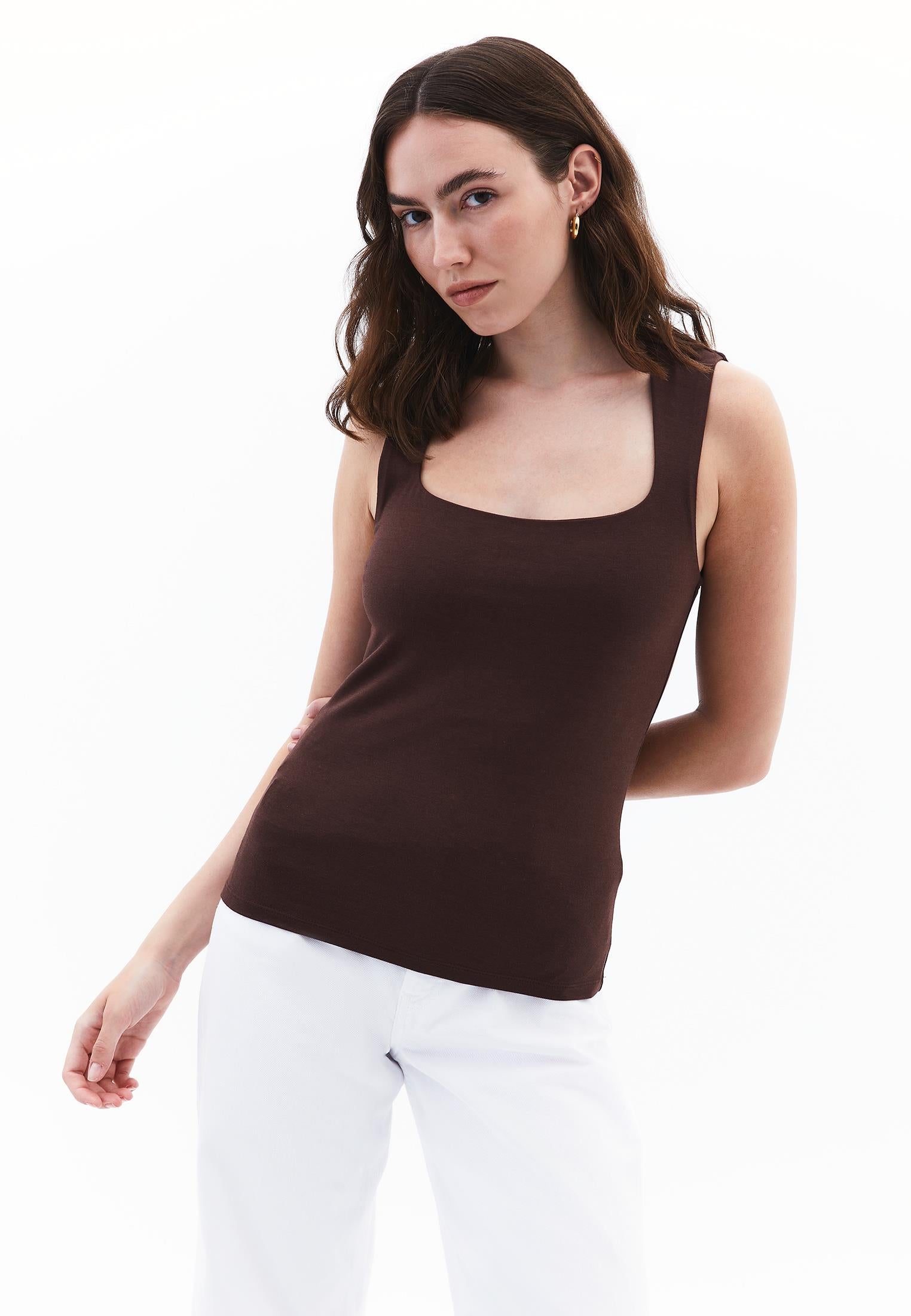Square Neck Modal Tank Top - CHICORY COFFEE