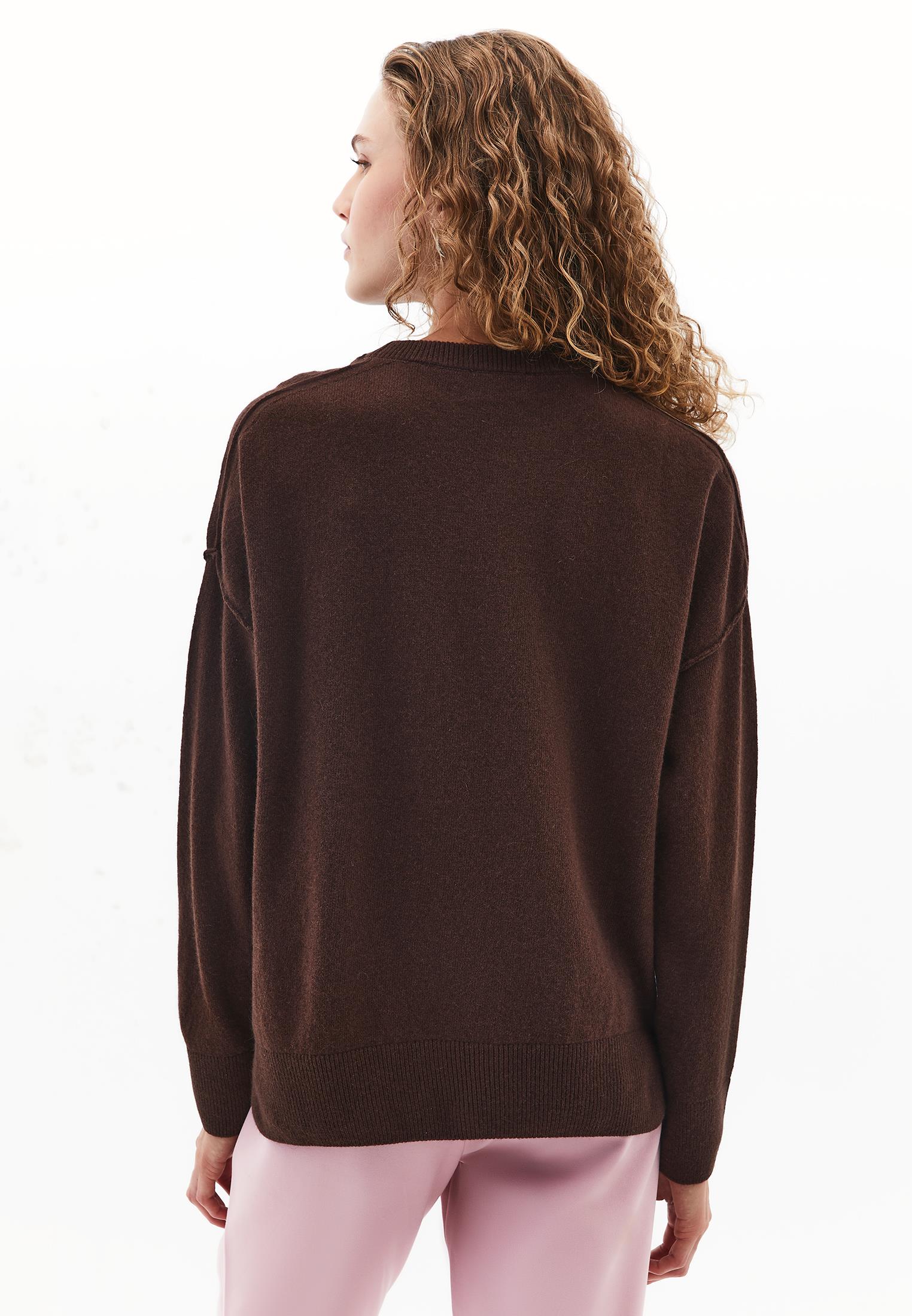Long Sleeve Crew Neck Women's Knit Sweater - CHICORY COFFEE