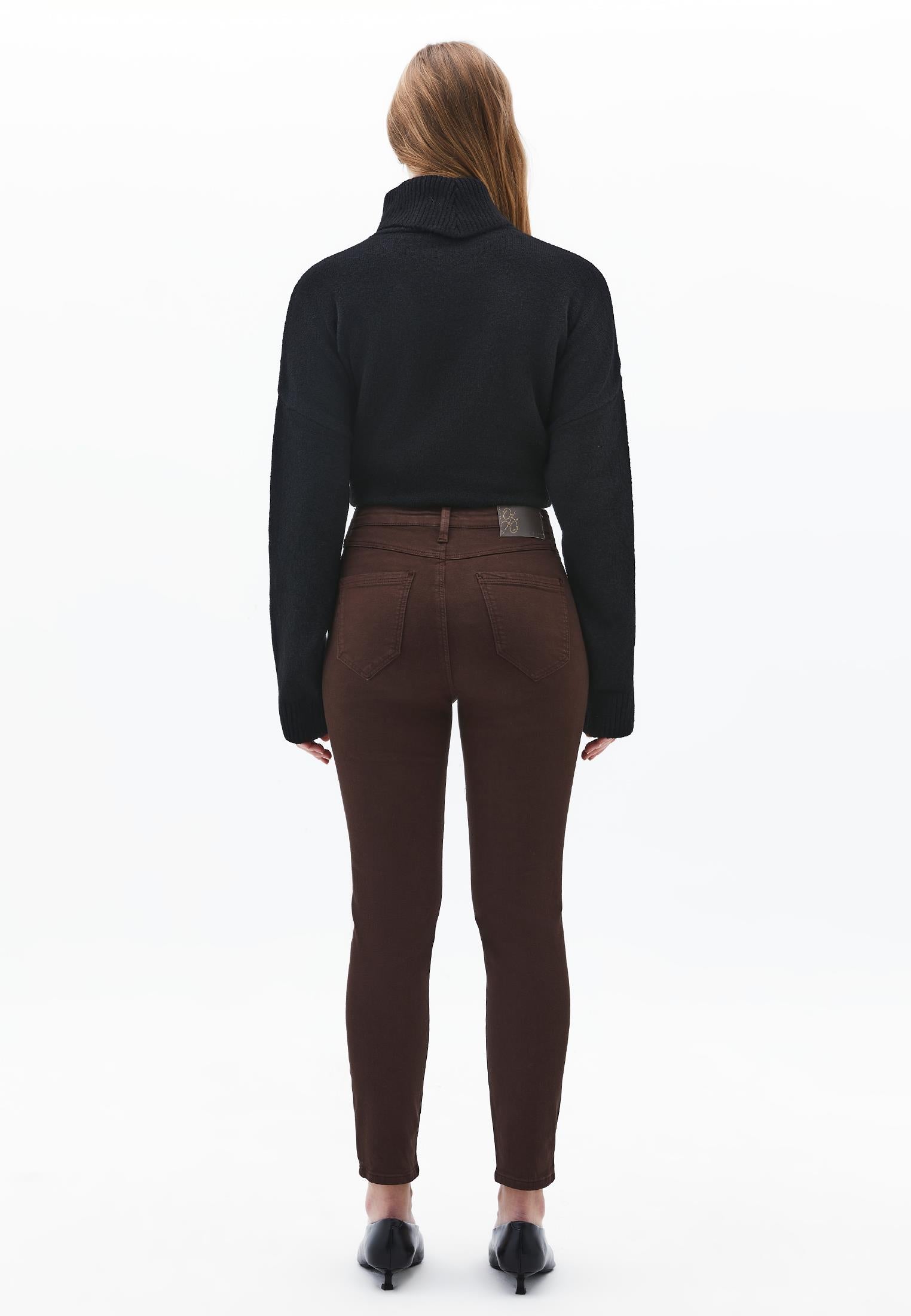 High Waist Ankle Pants - CHICORY COFFEE