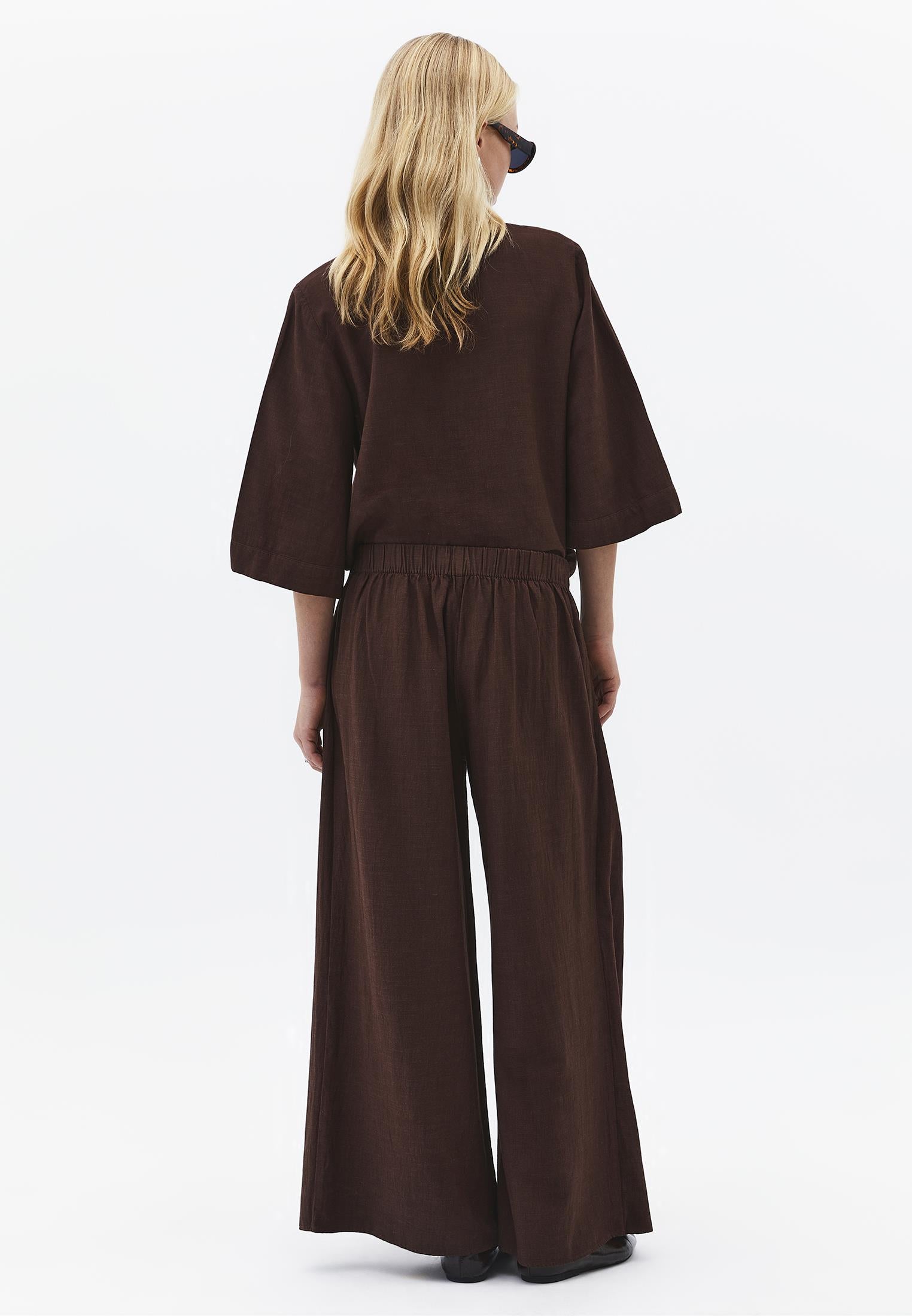 Elastic Wide Leg High Waist Pants - CHICORY COFFEE