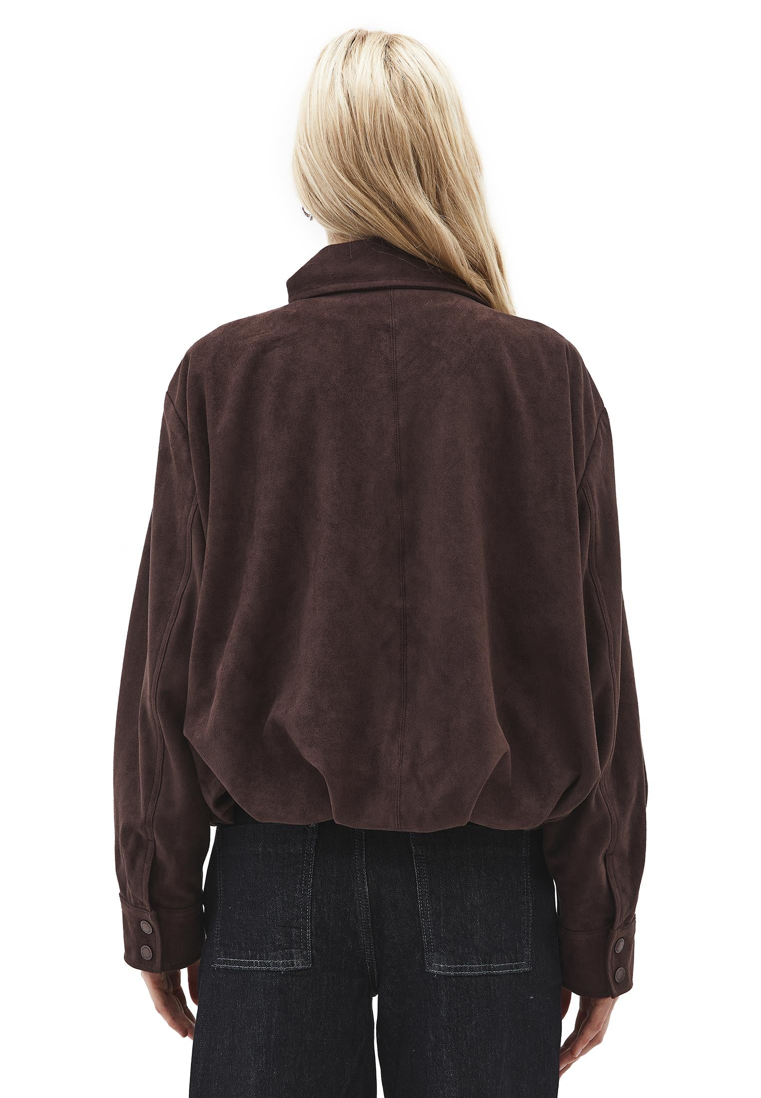 High Neck Pleated Oversize Jacket - CHICORY COFFEE