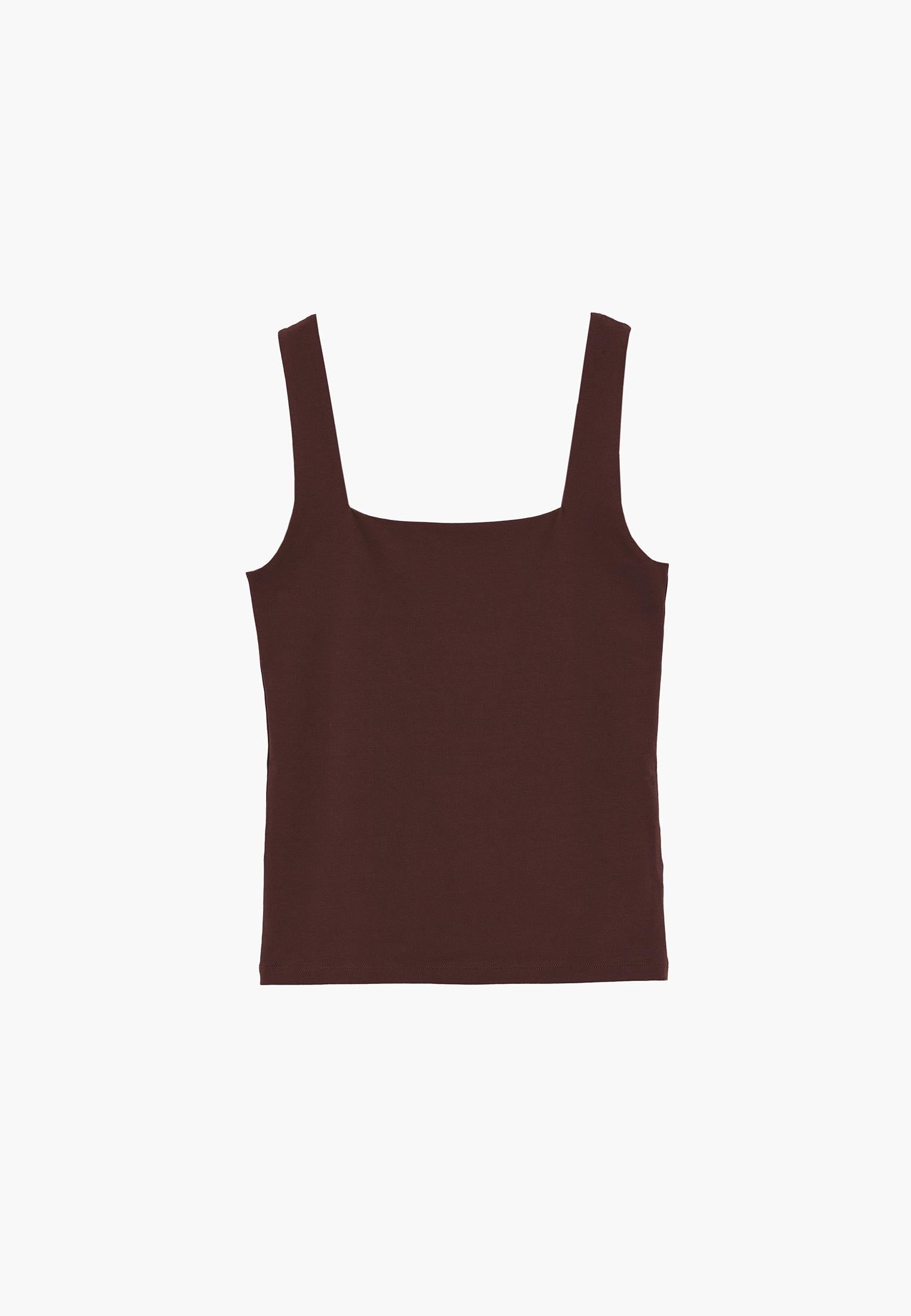 Square Neck Bodycon Tank Top - CHICORY COFFEE