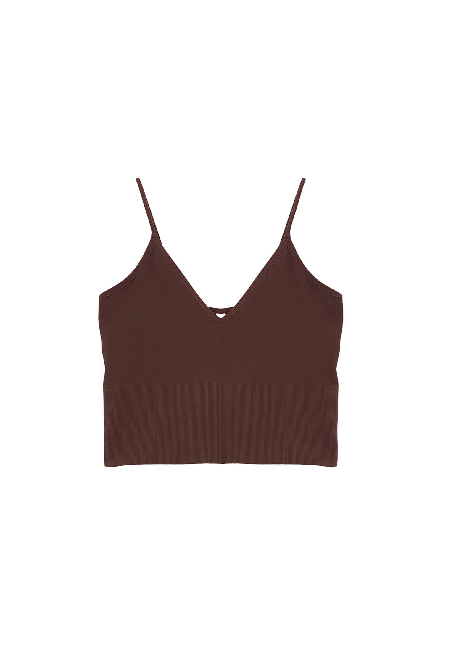 Seamless V Neck Tank Top - CHICORY COFFEE