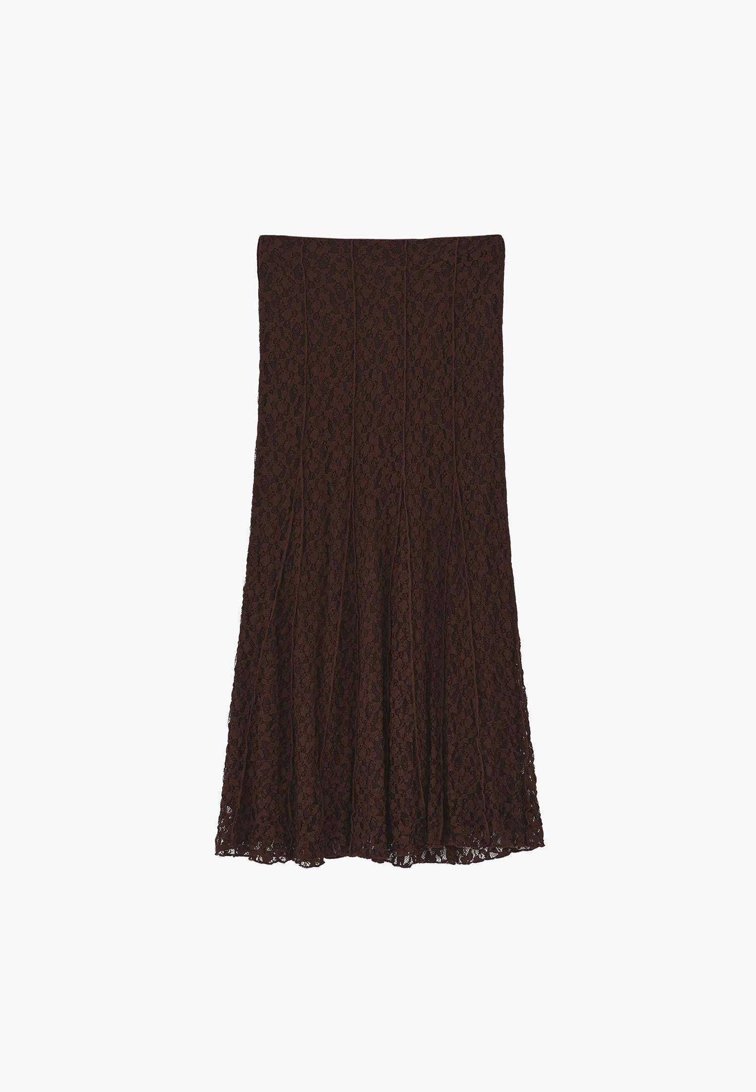 High Waist Flared Long Skirt - CHICORY COFFEE