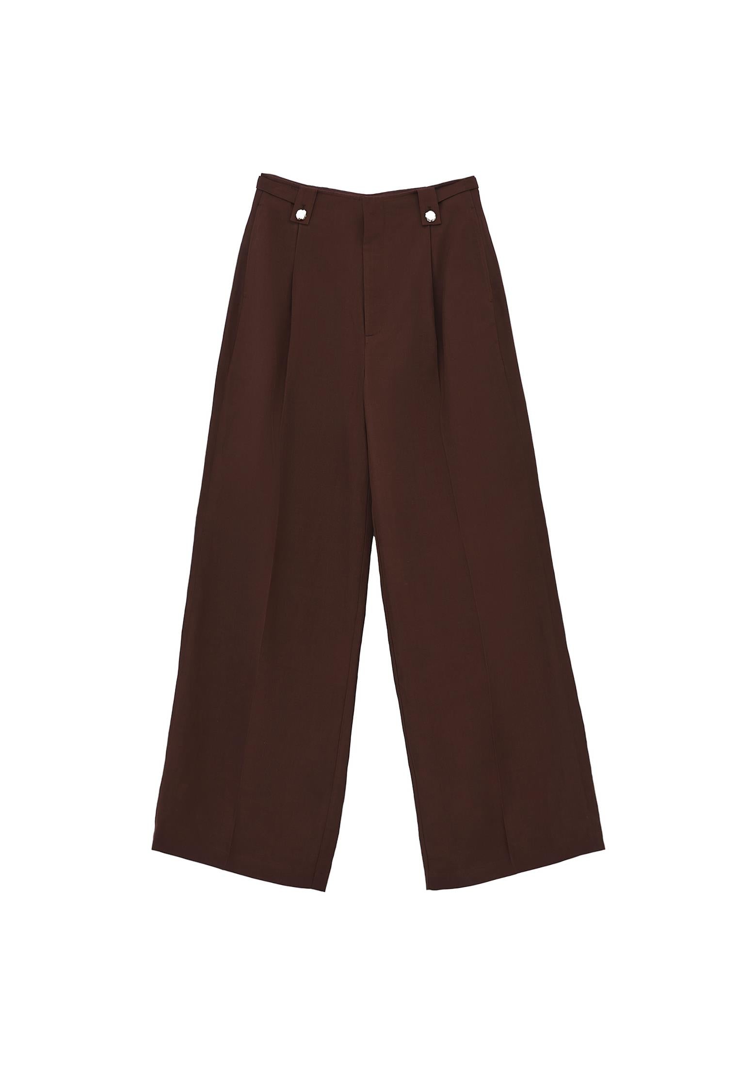Autumn Buttoned Tencel Pants - CHICORY COFFEE