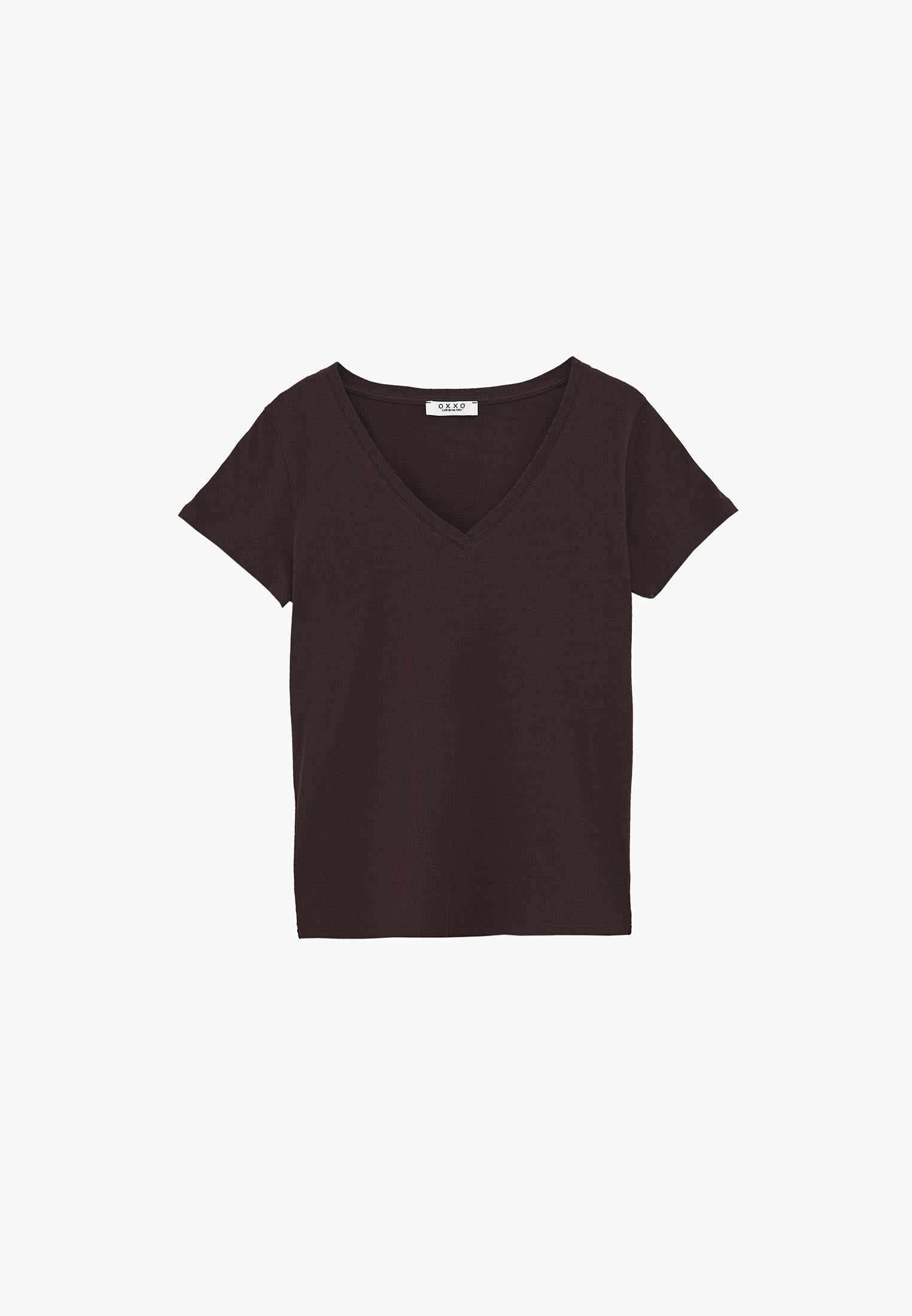 Loose Fit V Neck T-Shirt - CHICORY COFFEE