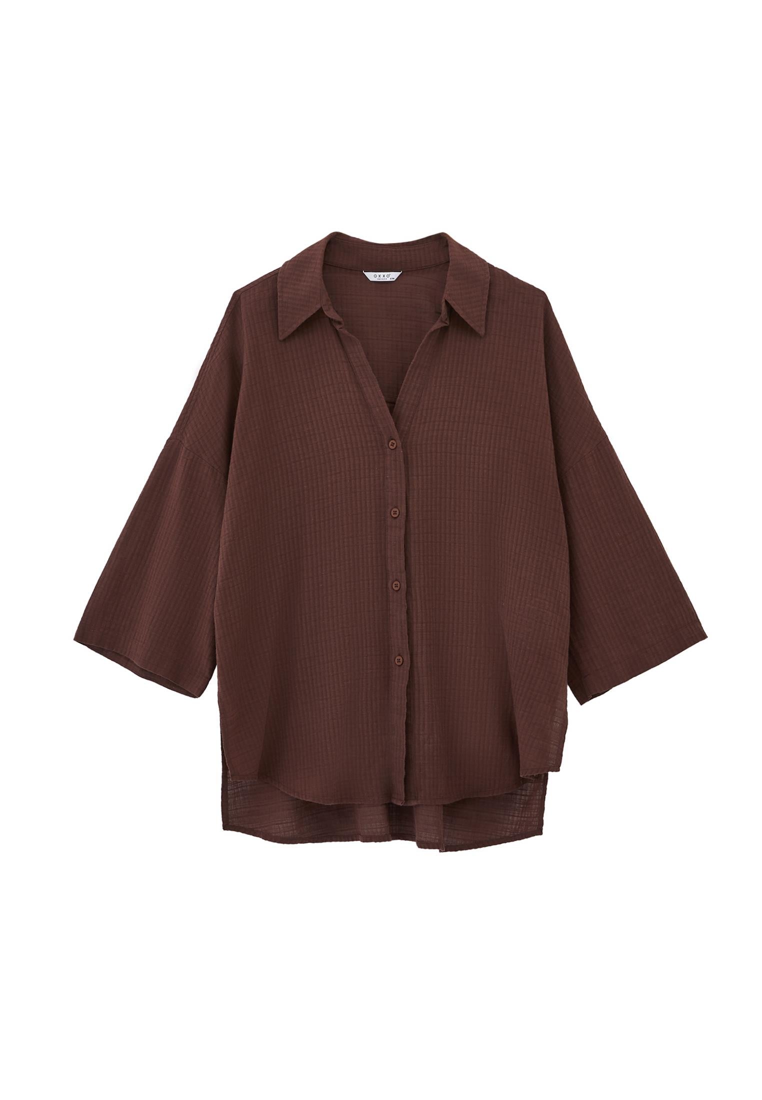 Oversized Shirt With Button Details - CHICORY COFFEE