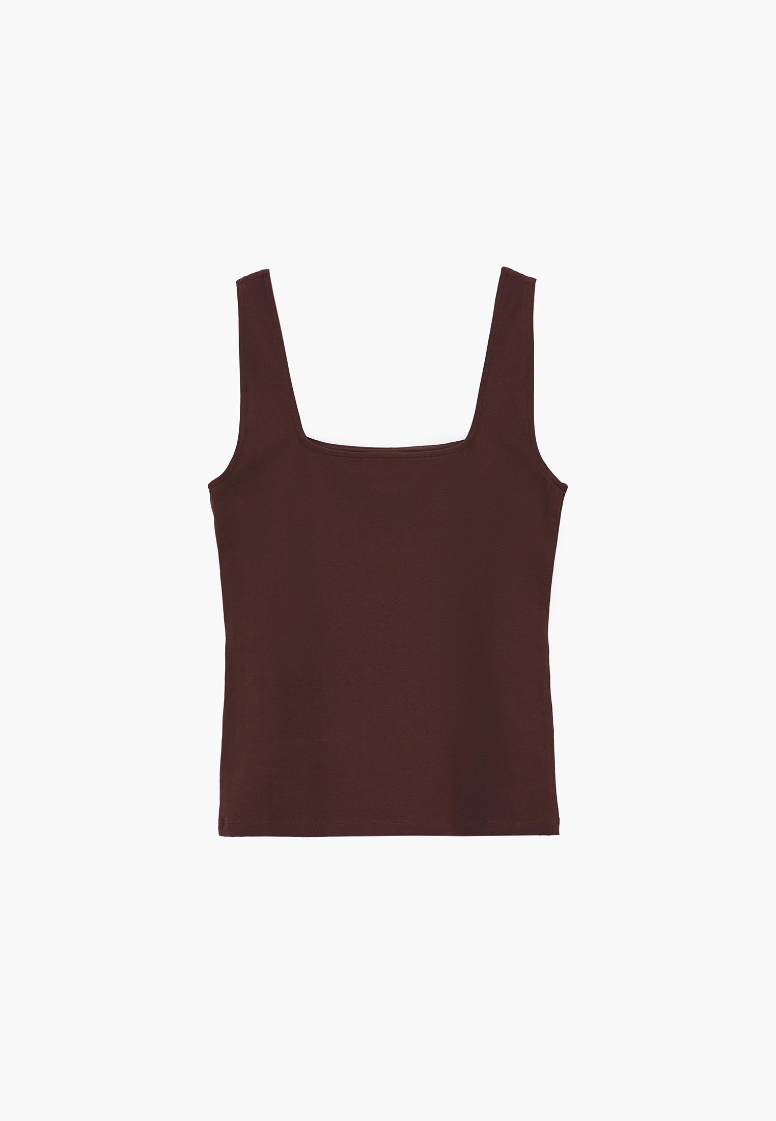 Square Neck Bodycon Tank Top - CHICORY COFFEE