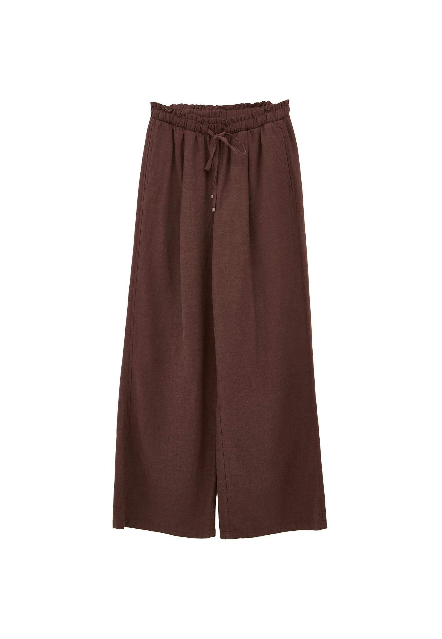 High Waist Wide Leg Linen Pants - CHICORY COFFEE