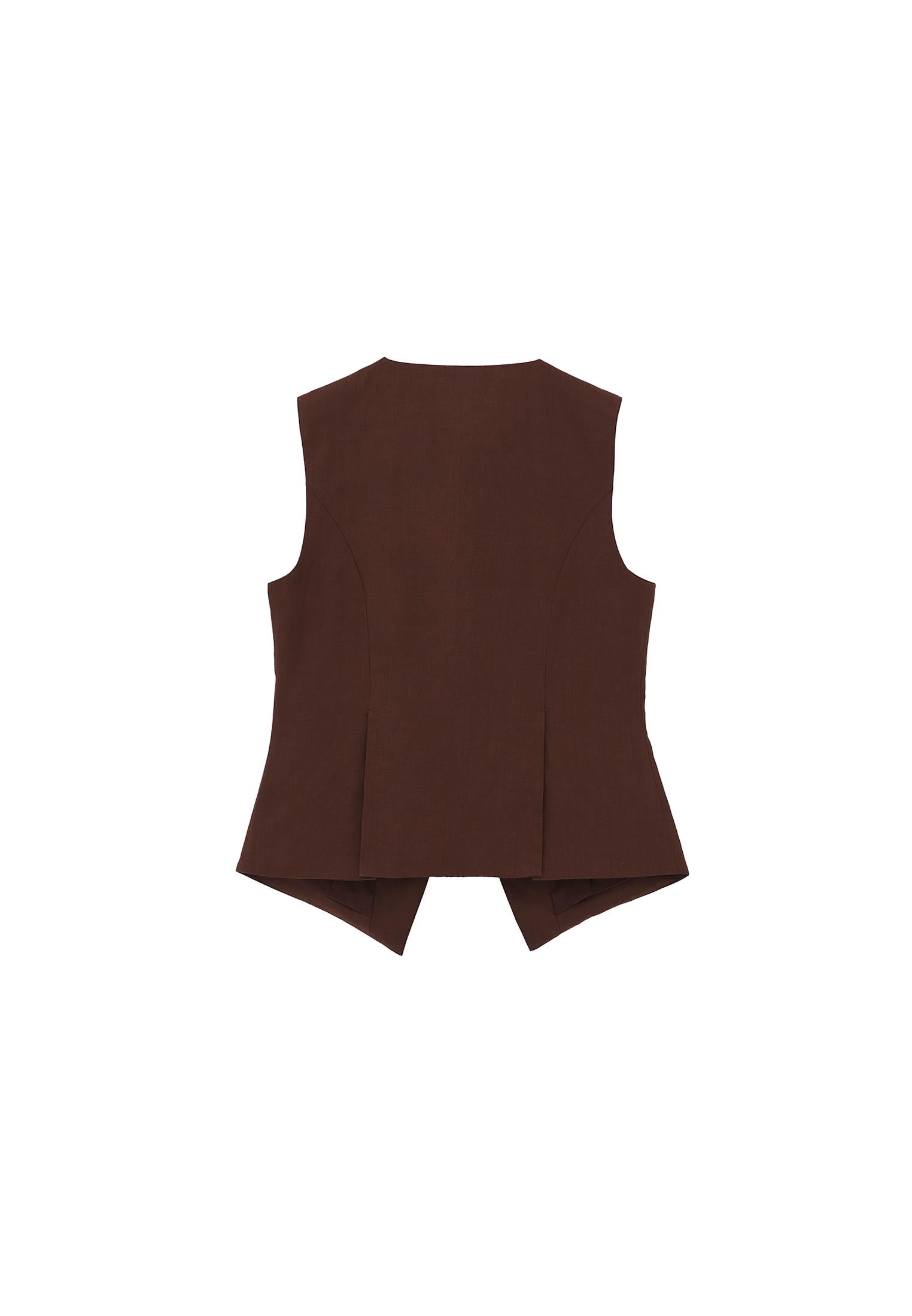 Sleeveless Vest With Button Details - CHICORY COFFEE