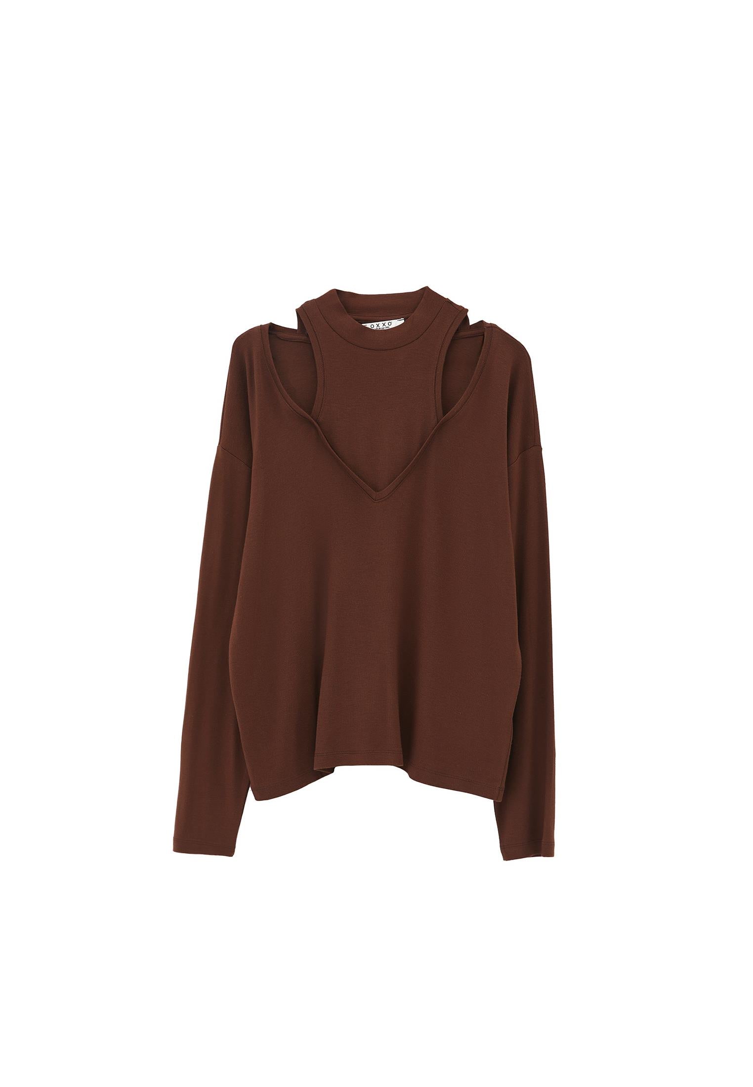 High Neck Oversize T-Shirt - CHICORY COFFEE