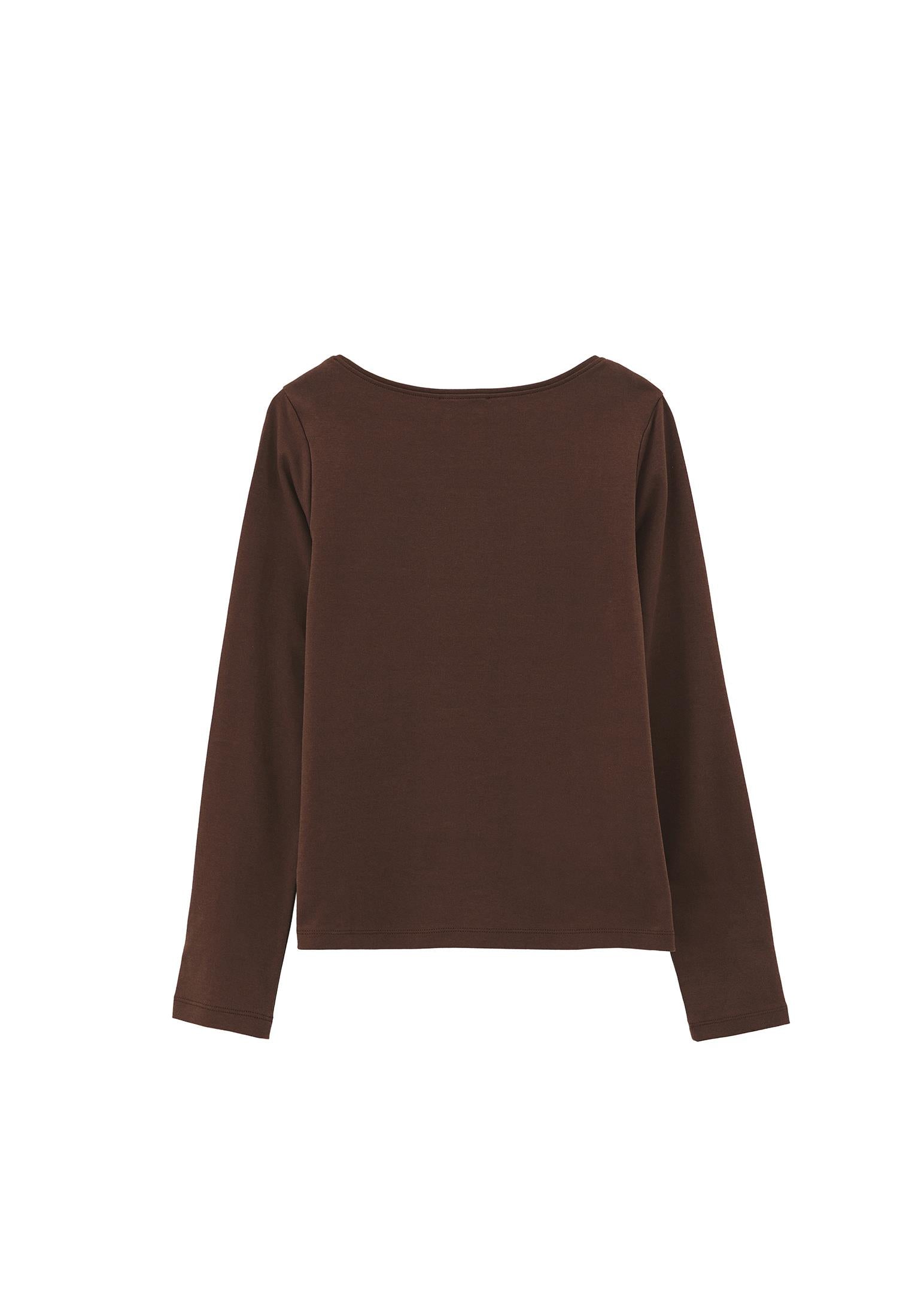 Boat Neck Long Sleeve T-Shirt - CHICORY COFFEE