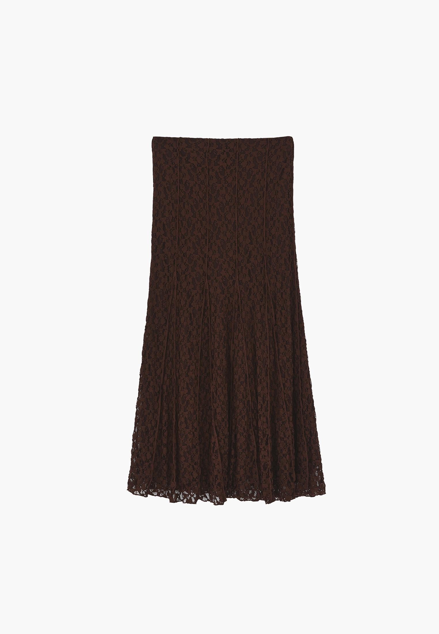 High Waist Flared Long Skirt - CHICORY COFFEE