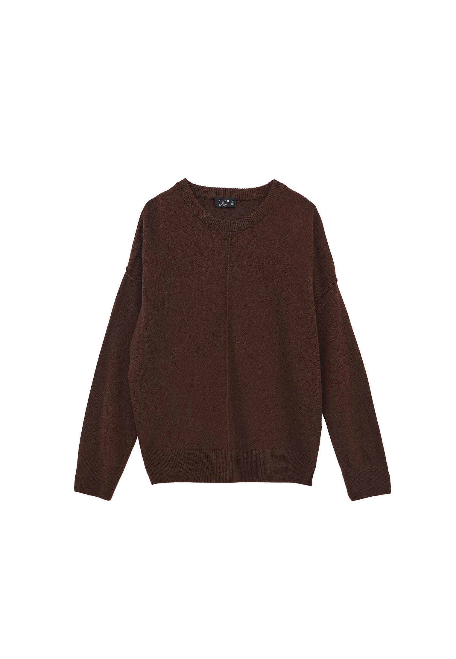Long Sleeve Crew Neck Women's Knit Sweater - CHICORY COFFEE