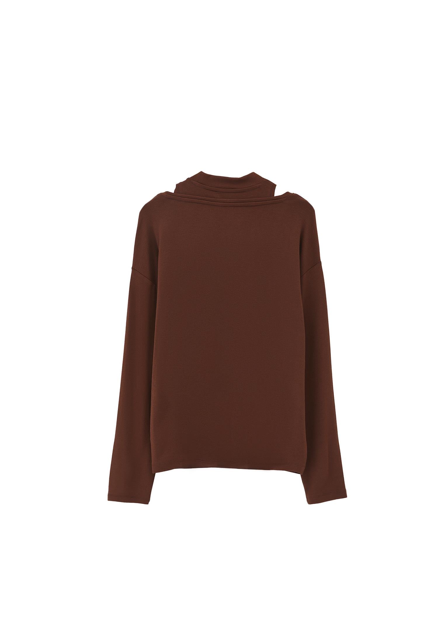 High Neck Oversize T-Shirt - CHICORY COFFEE