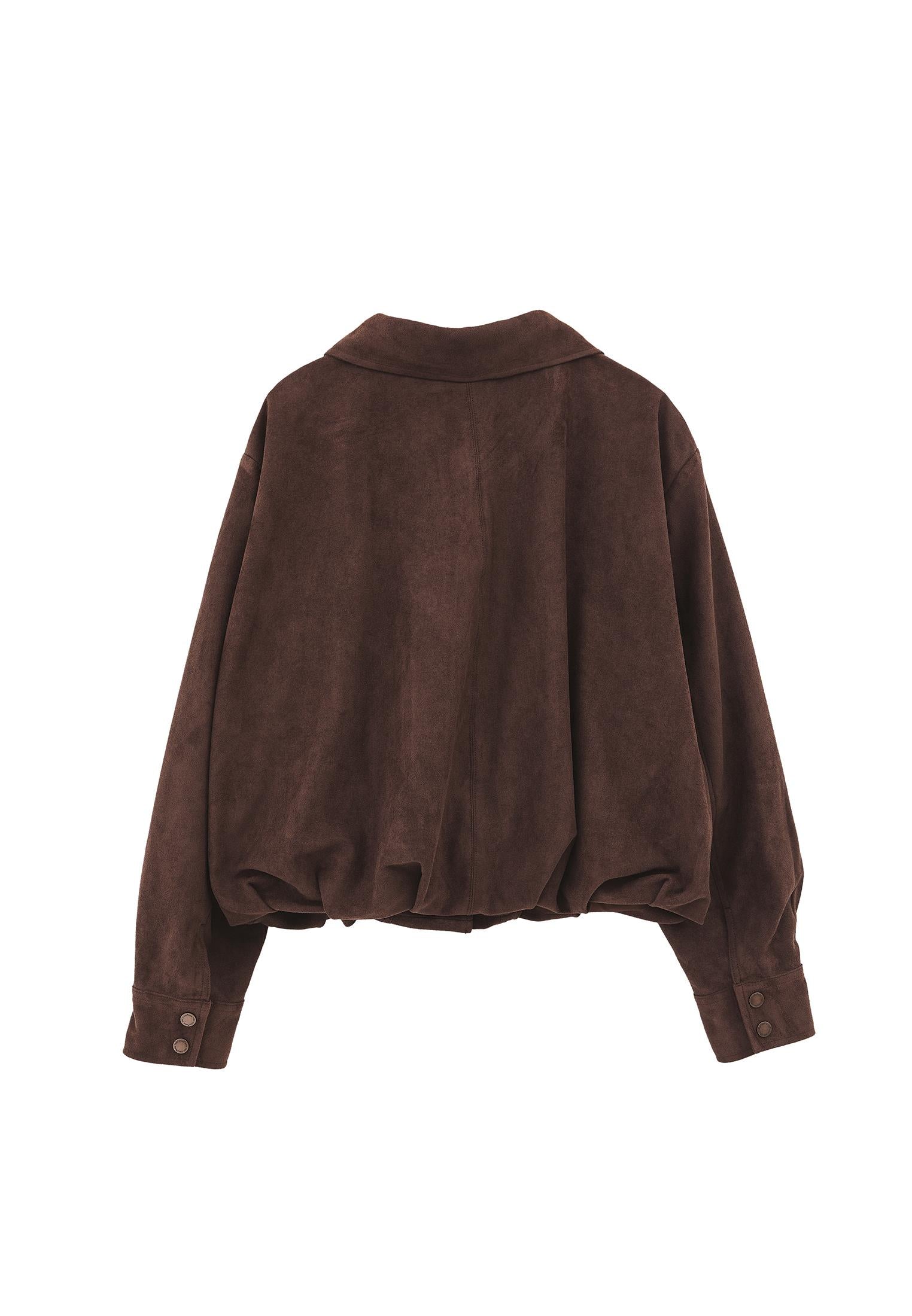 High Neck Pleated Oversize Jacket - CHICORY COFFEE