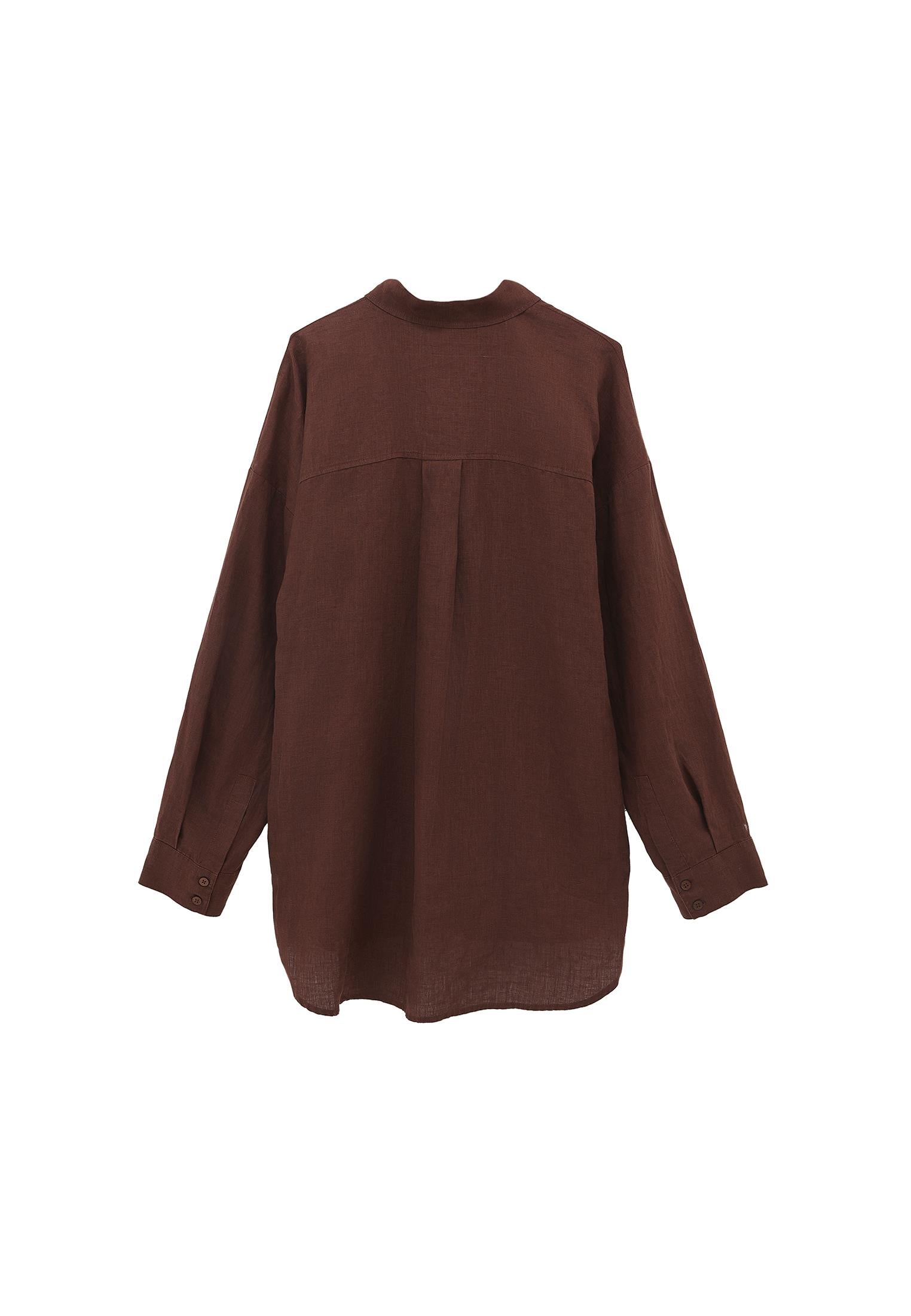 Linen Shirt With Large Fit And Buttons - CHICORY COFFEE