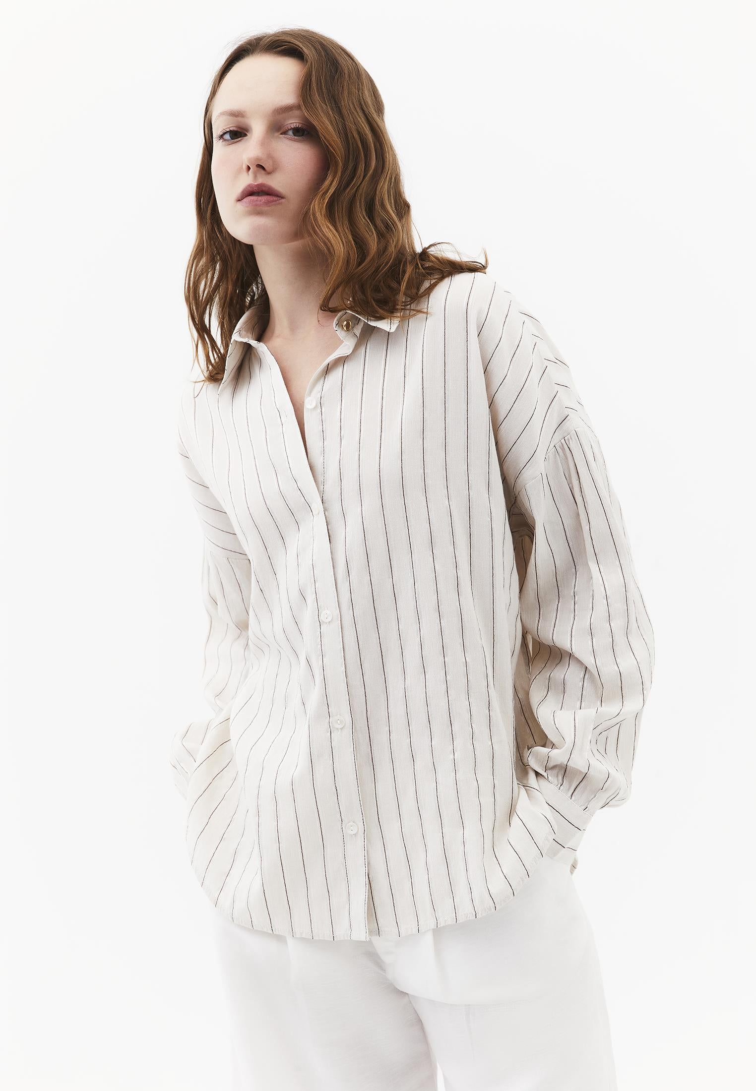 Striped Button Detailed Oversize Shirt - CHICORY STRIPE