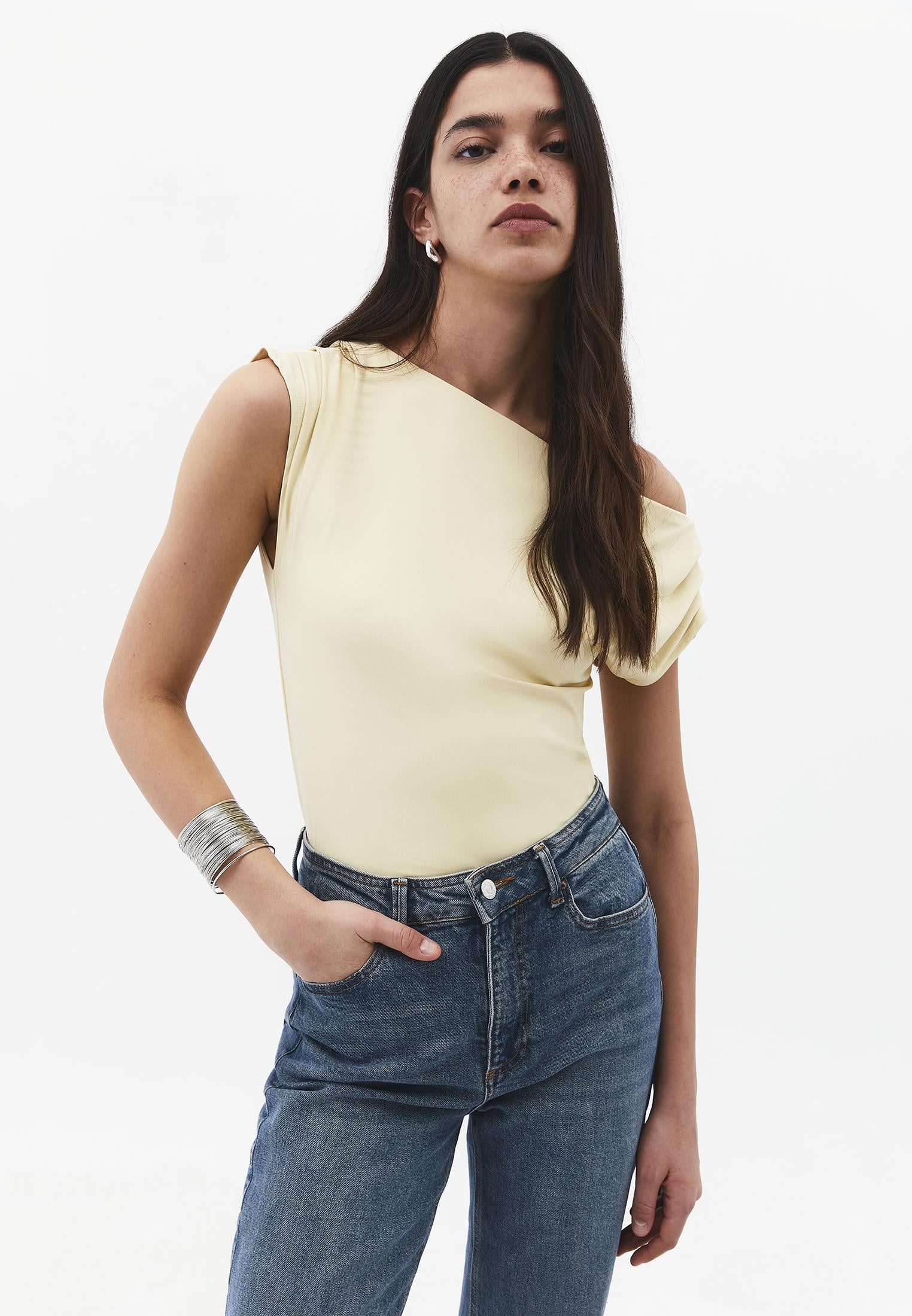 Boat Neck Short Sleeve Blouse - CHINO GREEN