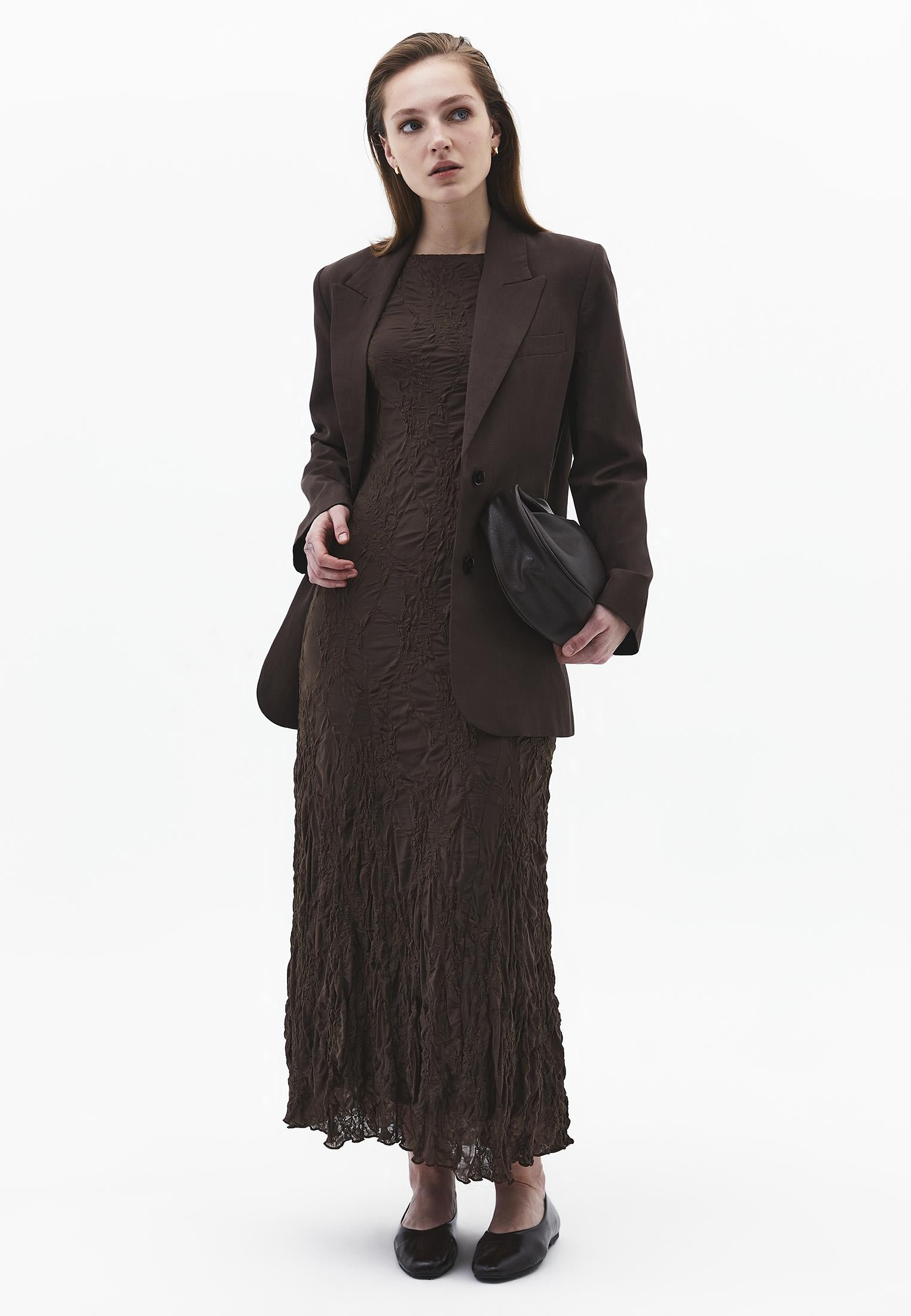 Sleeveless Long Dress With Crew Neck - CHOCOLATE BROWN