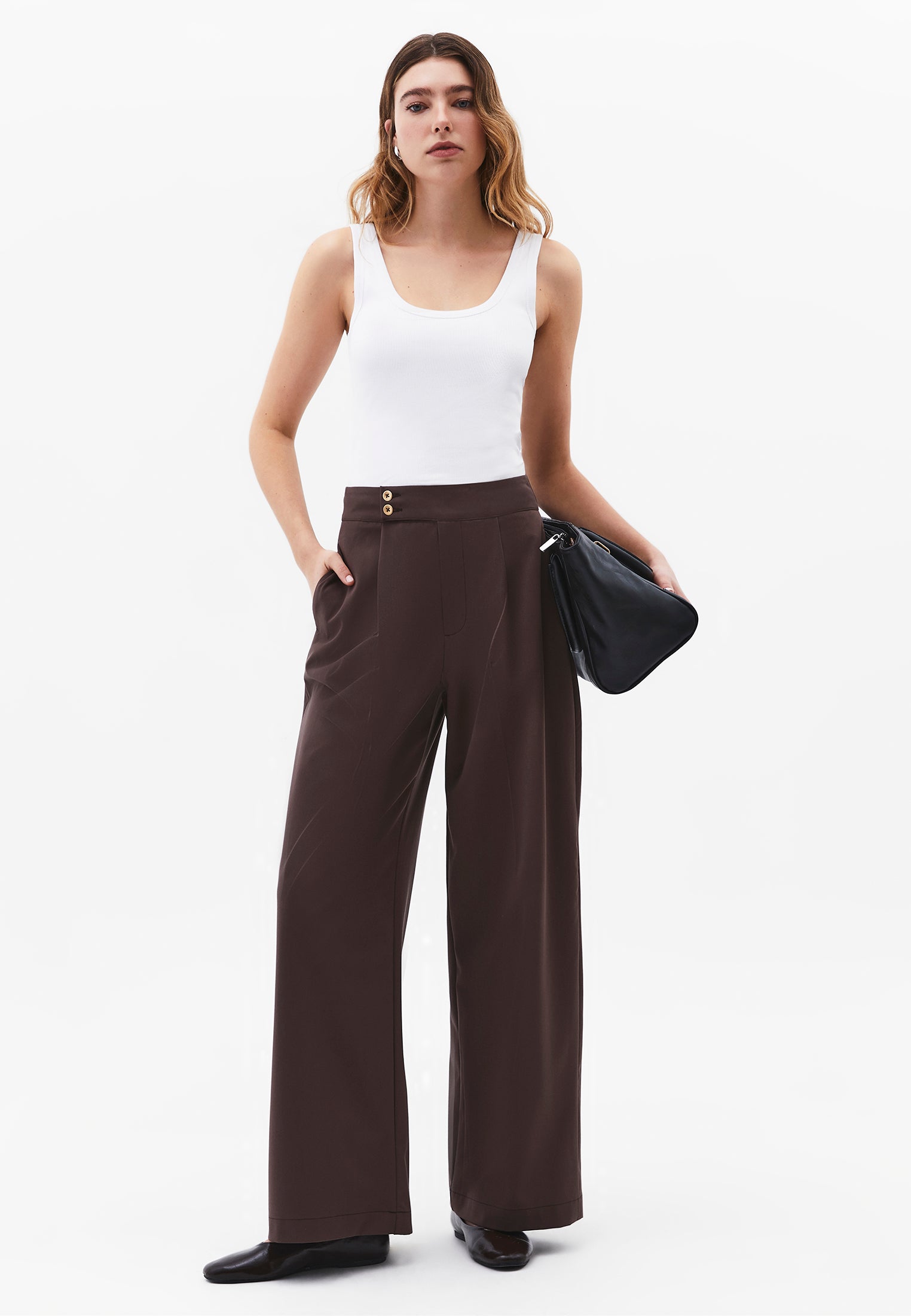 Ultra High Waist Straight Pants - CHOCOLATE BROWN