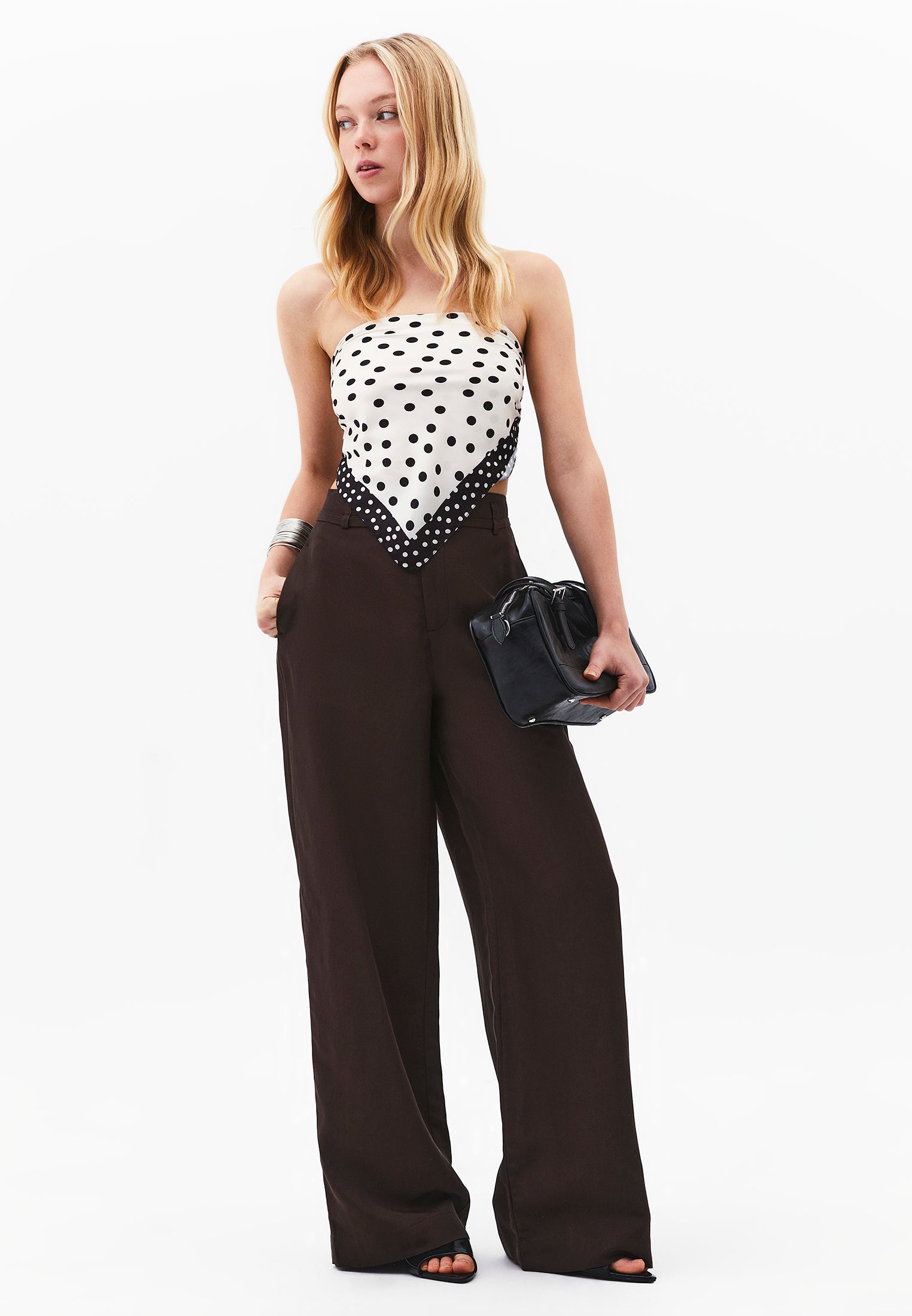 High Waist Belted Straight Leg Trousers - CHOCOLATE BROWN