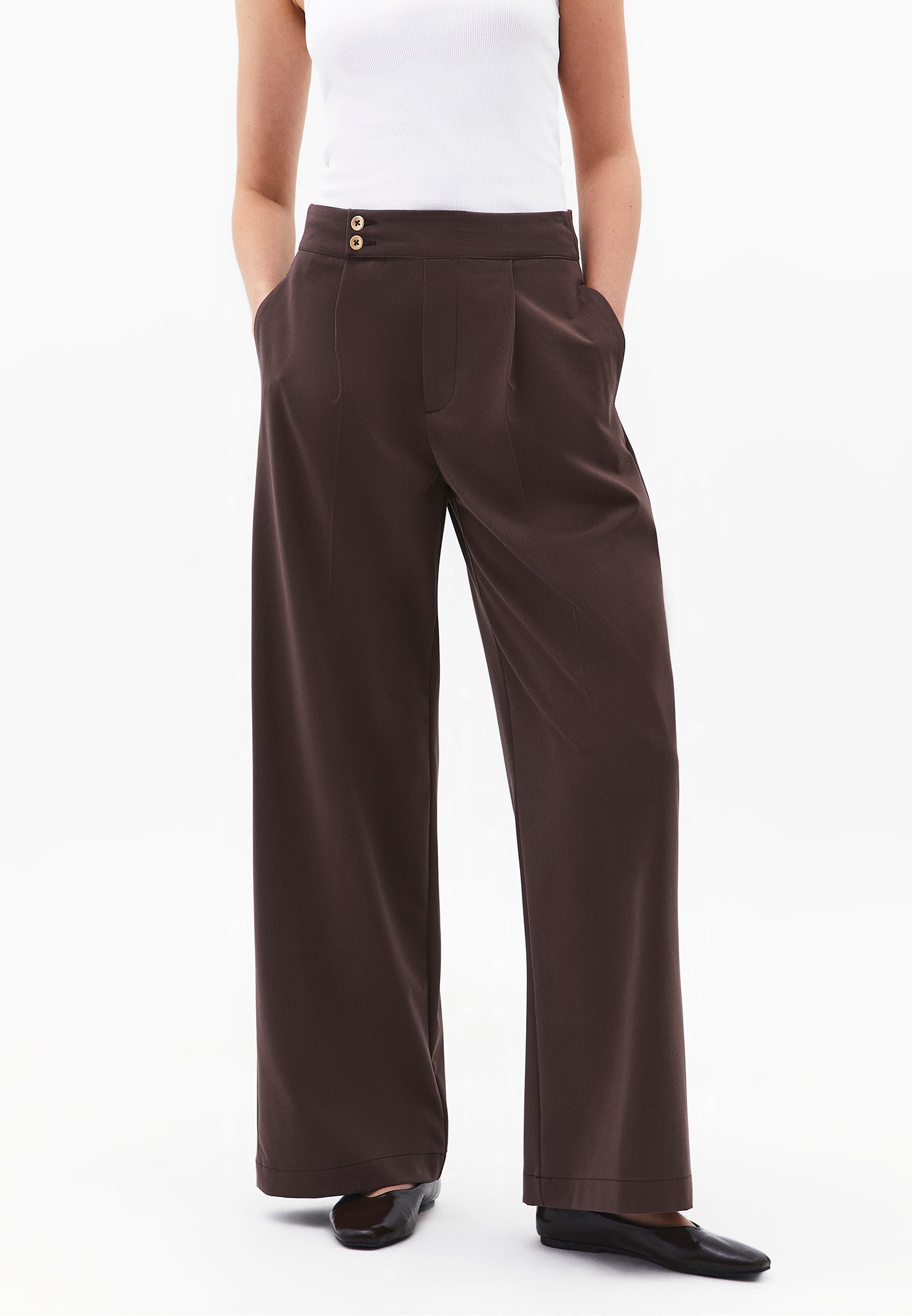 Ultra High Waist Straight Pants - CHOCOLATE BROWN