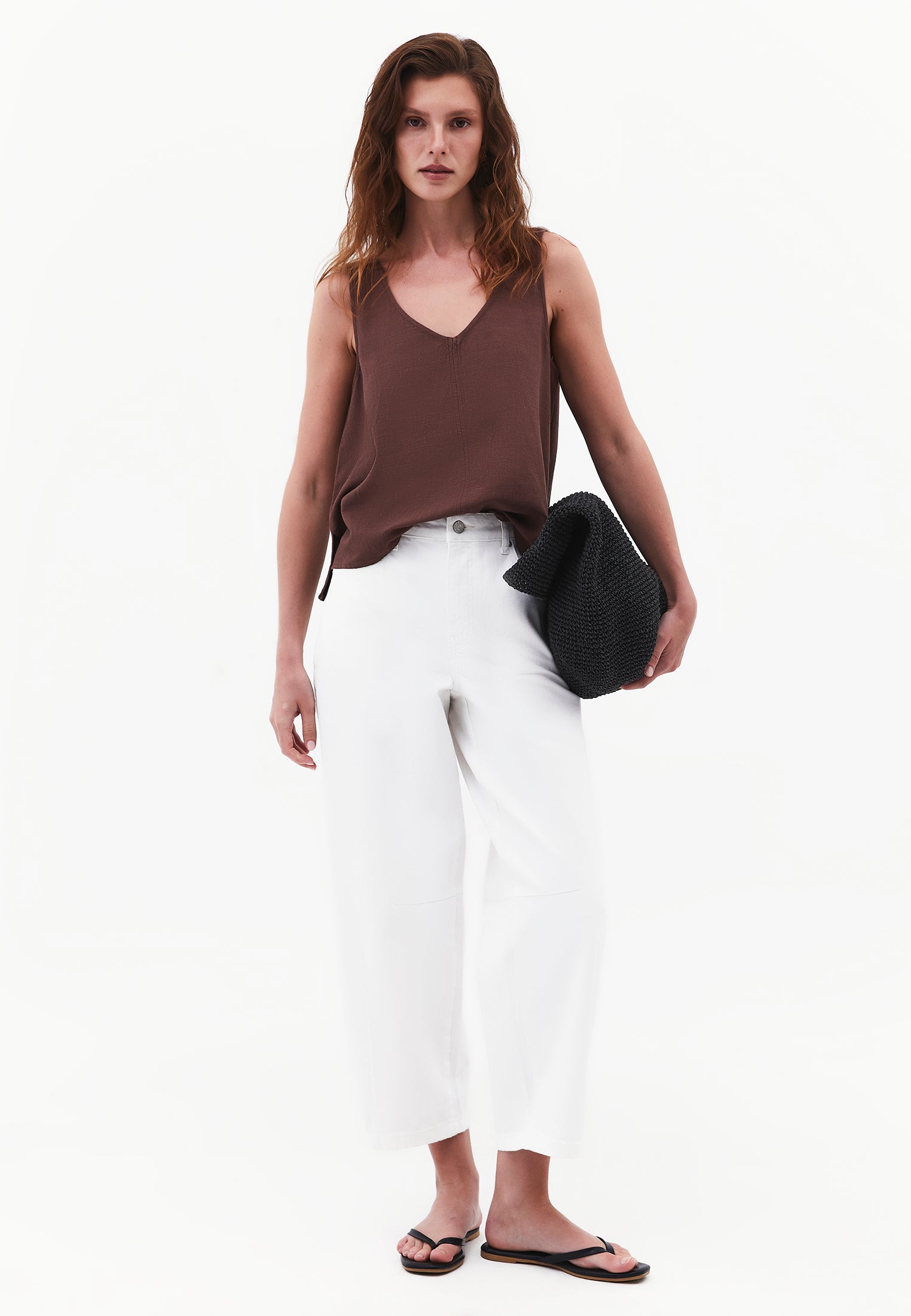 Loose Fit V-Neck Sleeveless Tank Top - CHOCOLATE BROWN