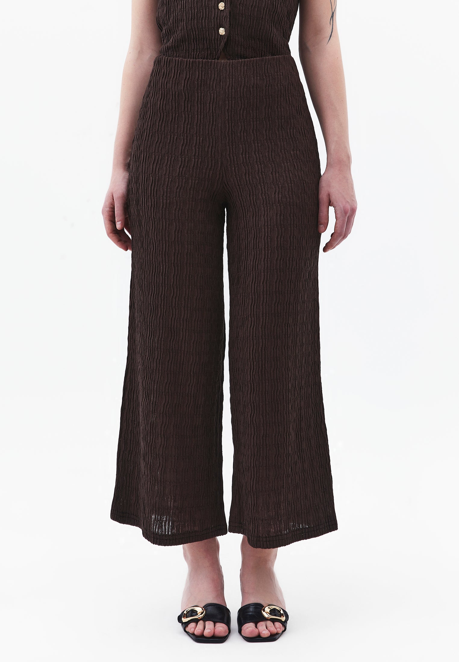 Wide Leg Midi Culotte Pants - CHOCOLATE BROWN