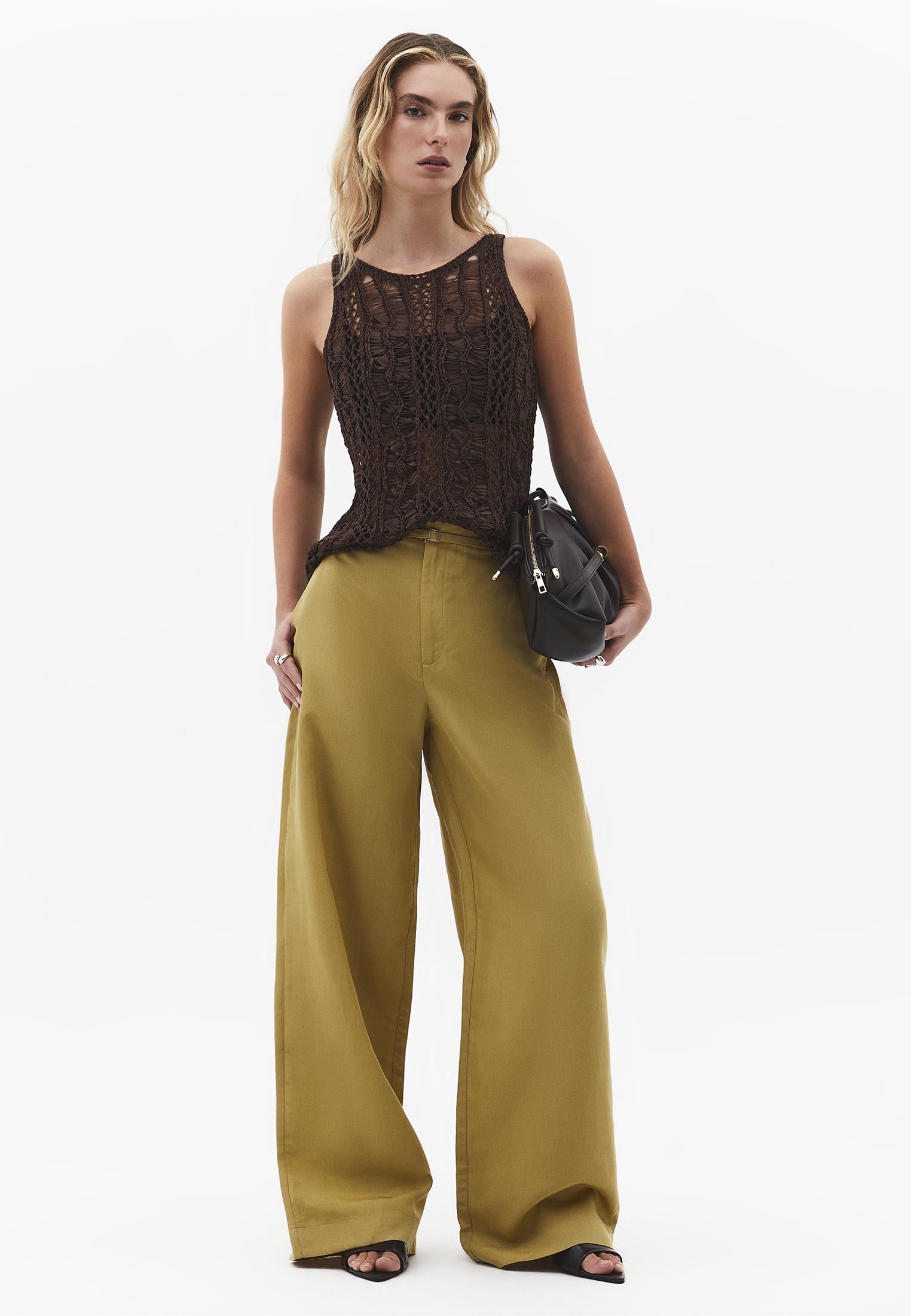 Sleeveless Ajour Tank Top - CHOCOLATE BROWN