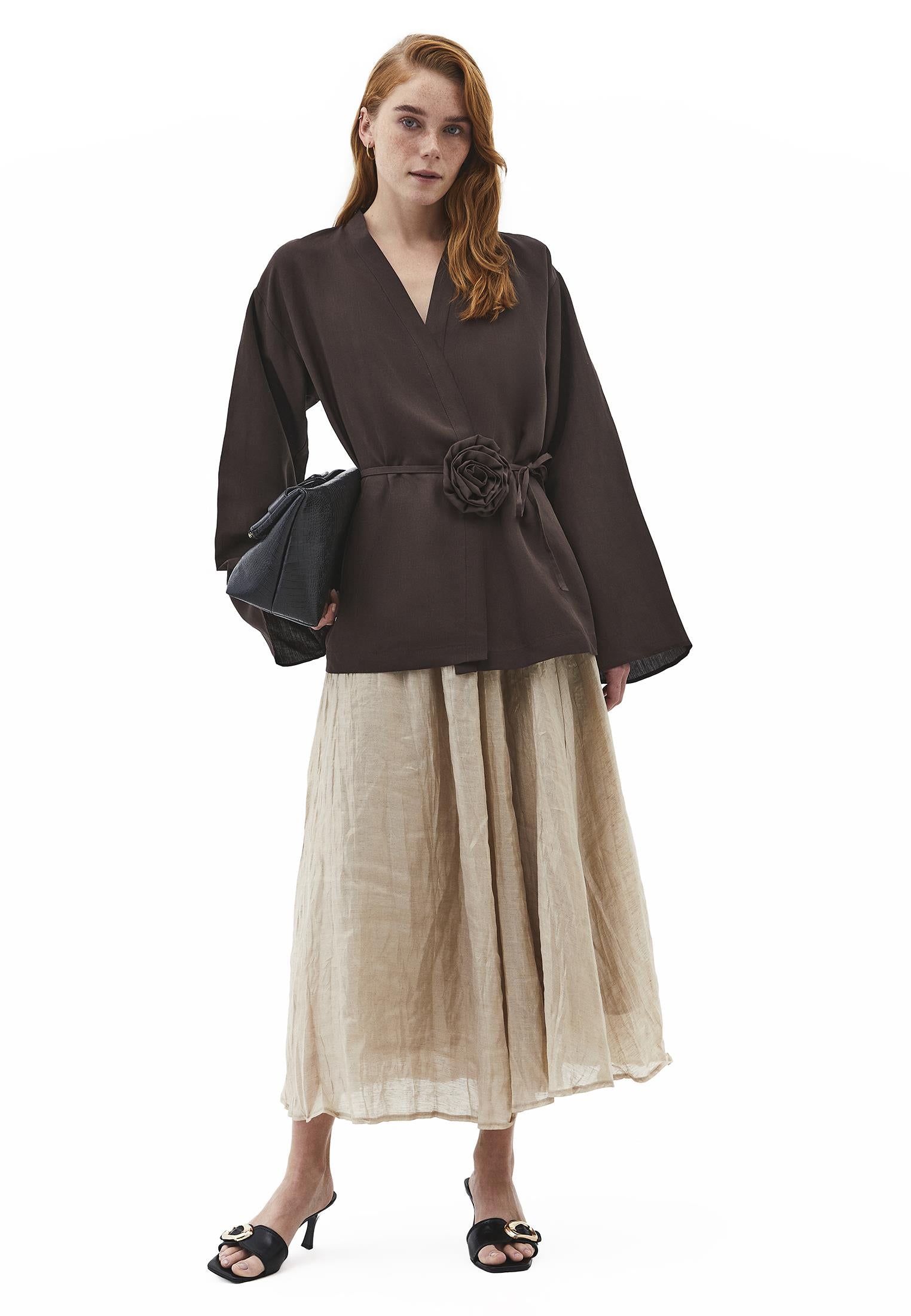 Oversize Belted Jacket - CHOCOLATE BROWN