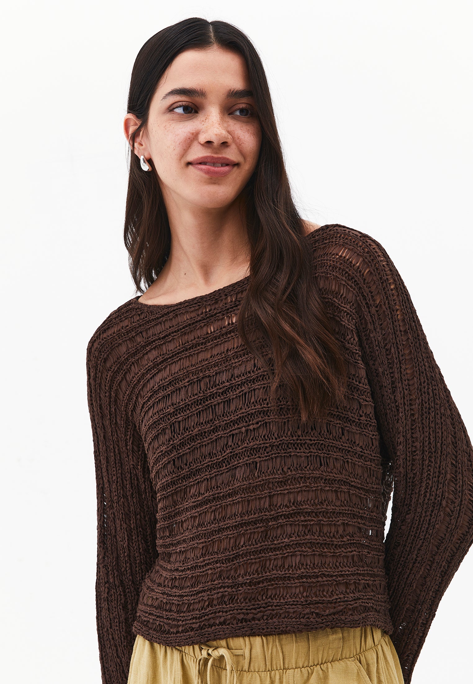 Ajour Standard Boat Neck Knit Sweater - CHOCOLATE BROWN