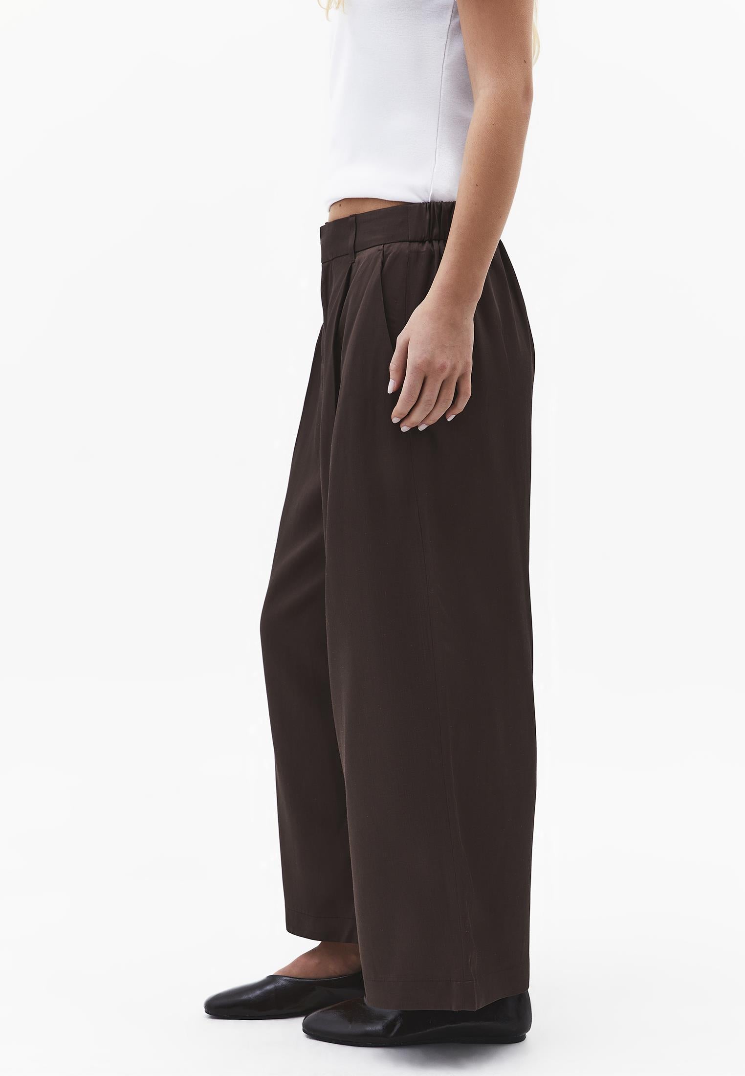 High Waist Wide Leg Loose Leg Trousers - CHOCOLATE BROWN