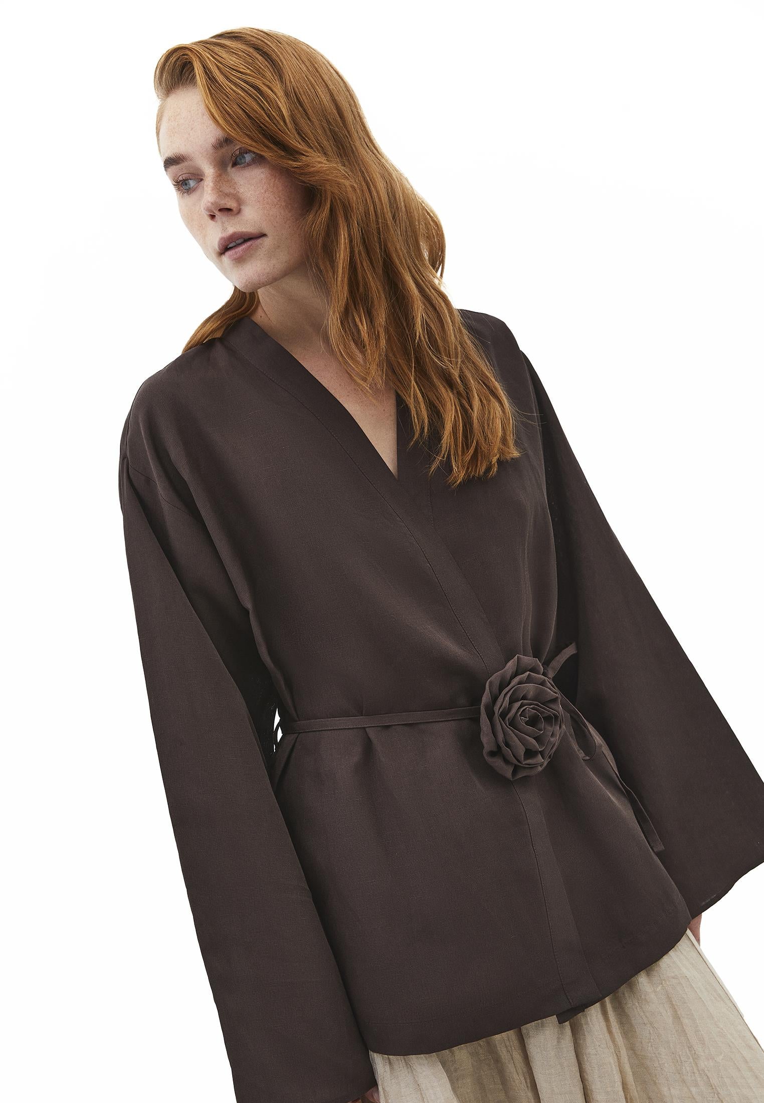 Oversize Belted Jacket - CHOCOLATE BROWN