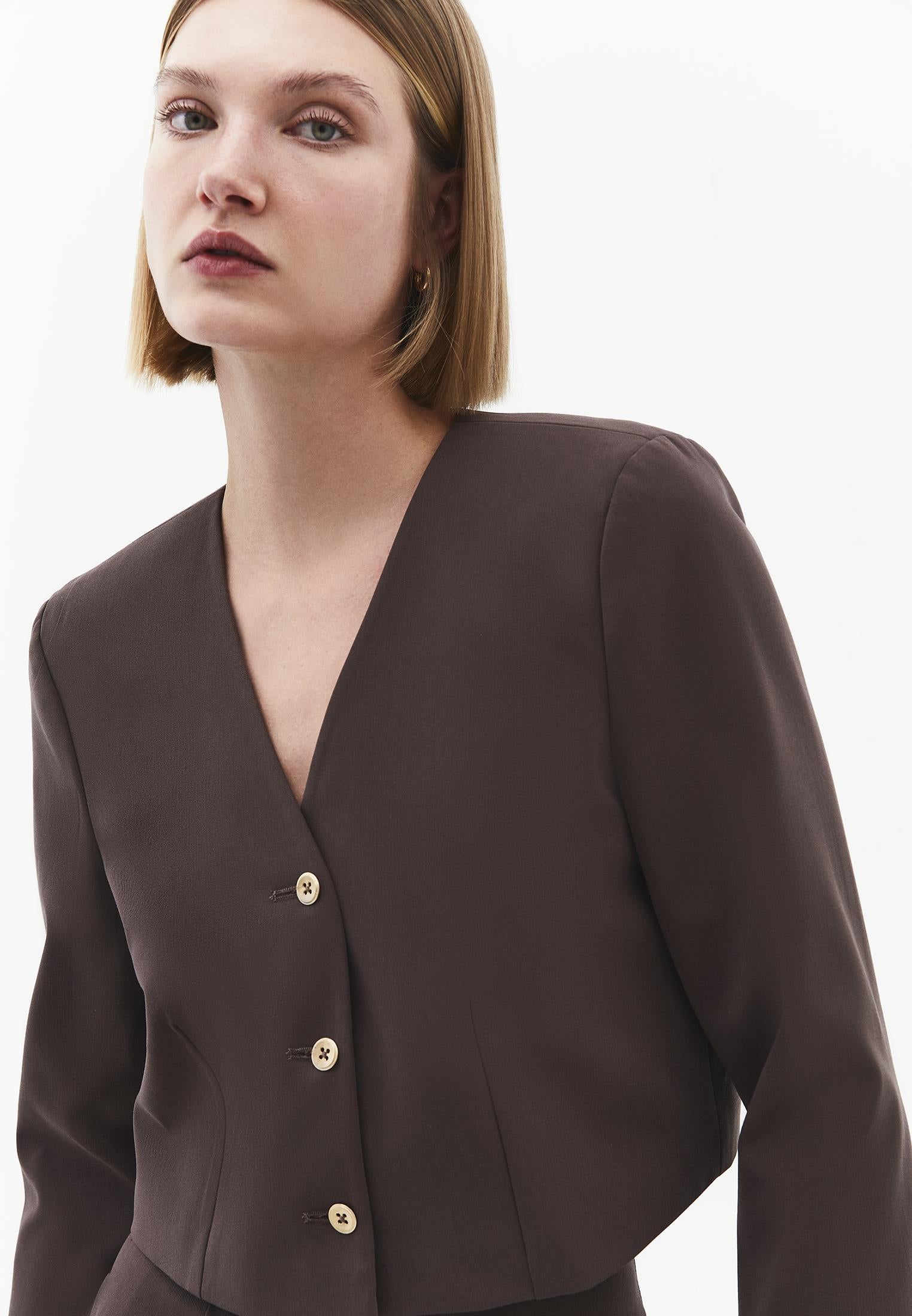 Short Blazer With Button Details - CHOCOLATE BROWN