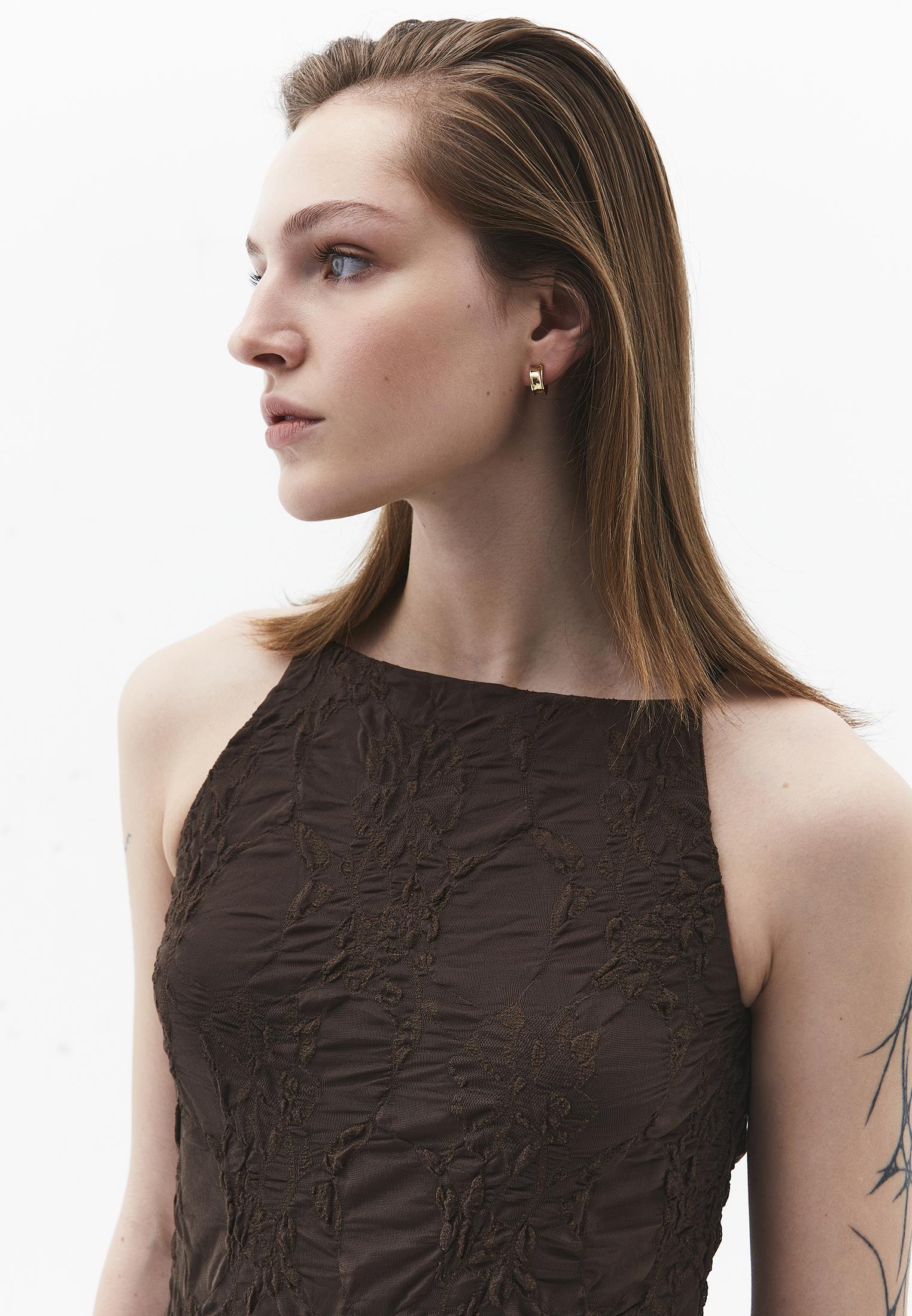 Sleeveless Long Dress With Crew Neck - CHOCOLATE BROWN