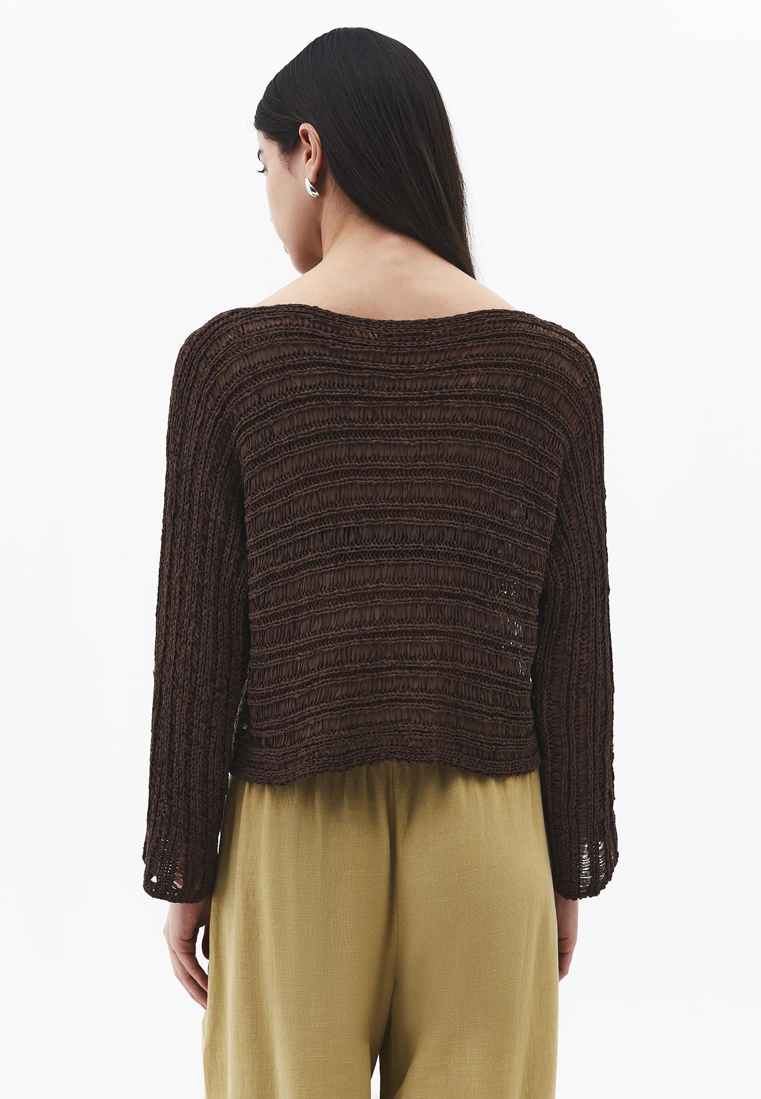 Ajour Standard Boat Neck Knit Sweater - CHOCOLATE BROWN