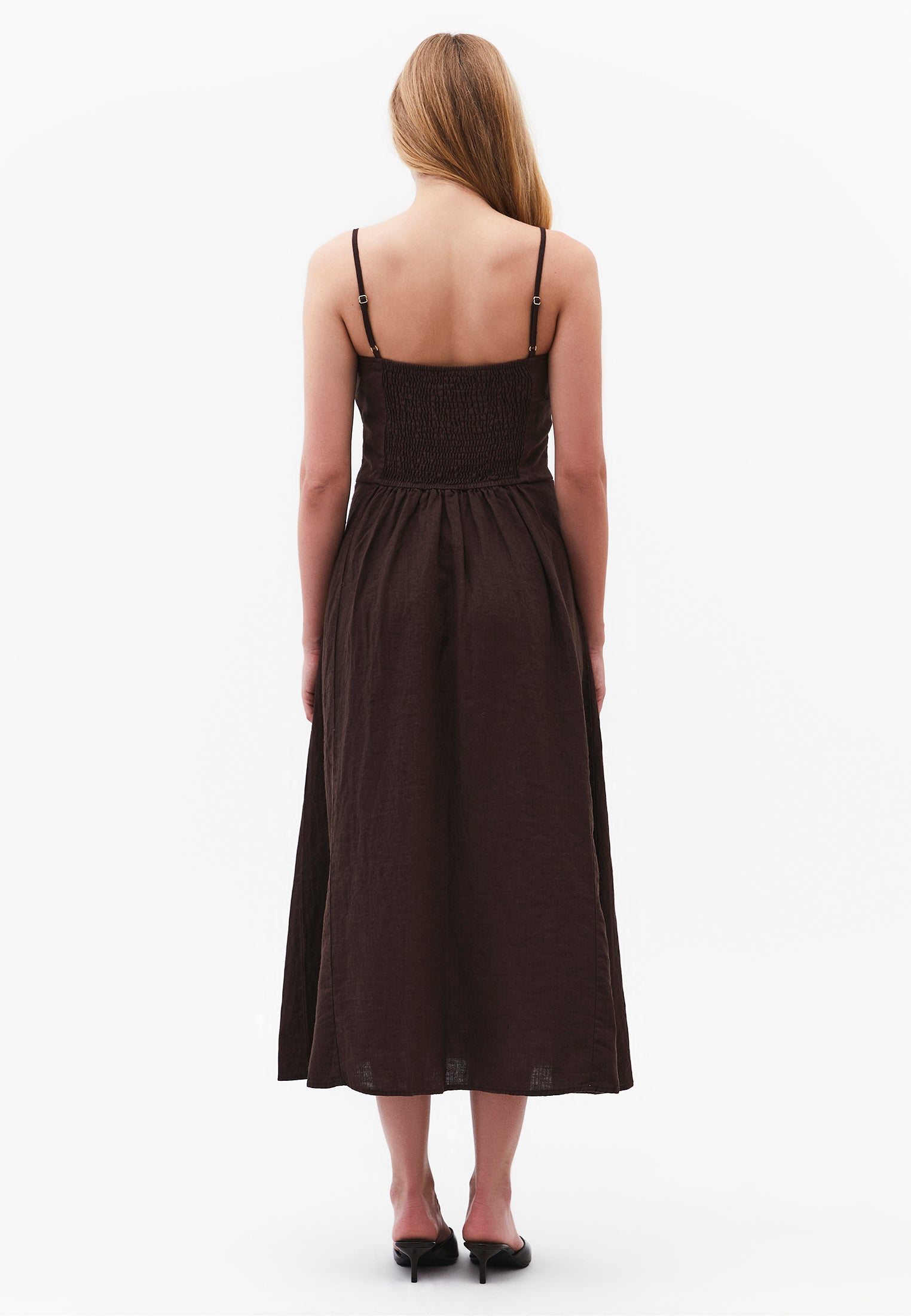 Midi Square Neck Strappy Dress - CHOCOLATE BROWN