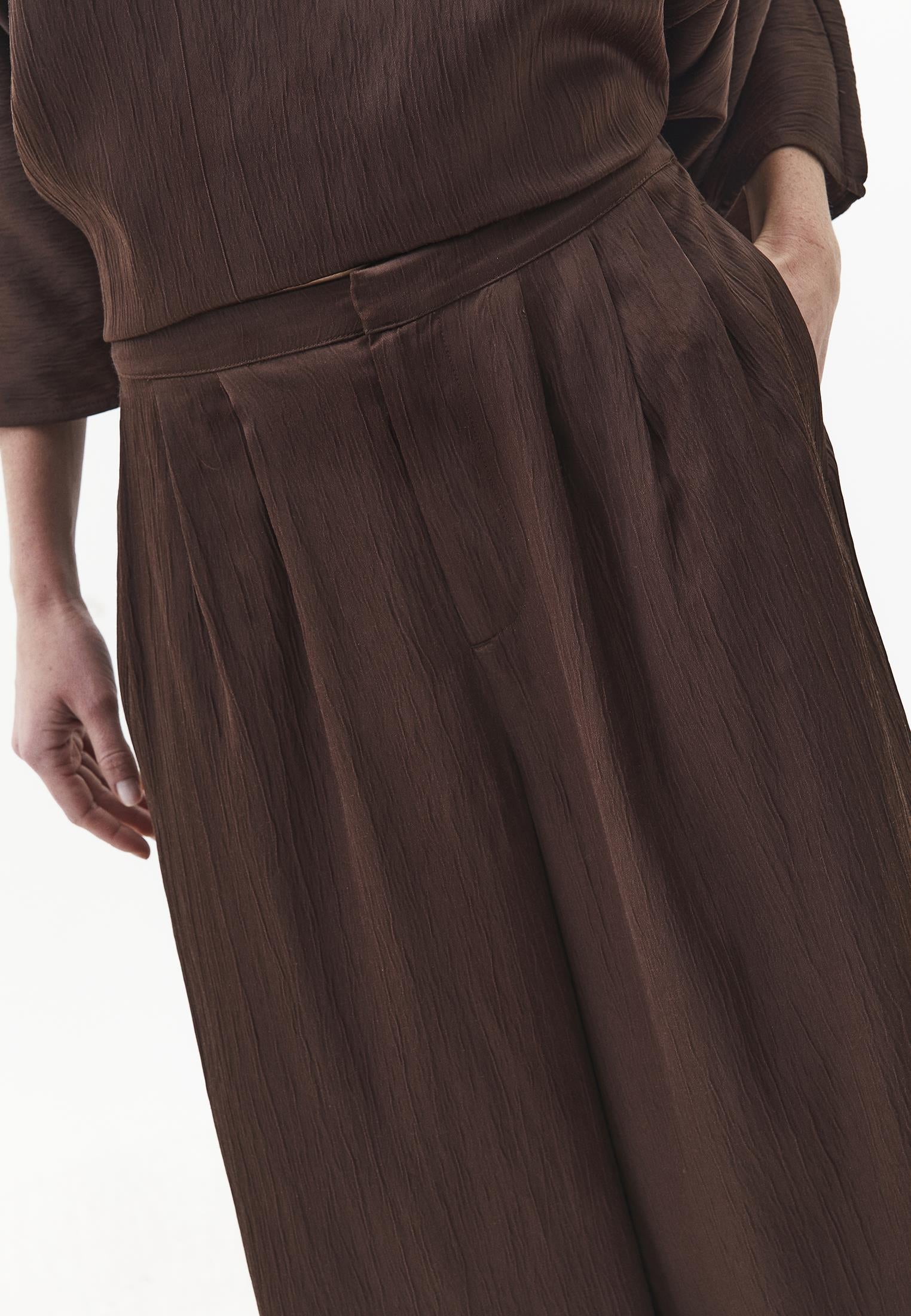High Waist Wide Leg Pleated Pants - CHOCOLATE BROWN